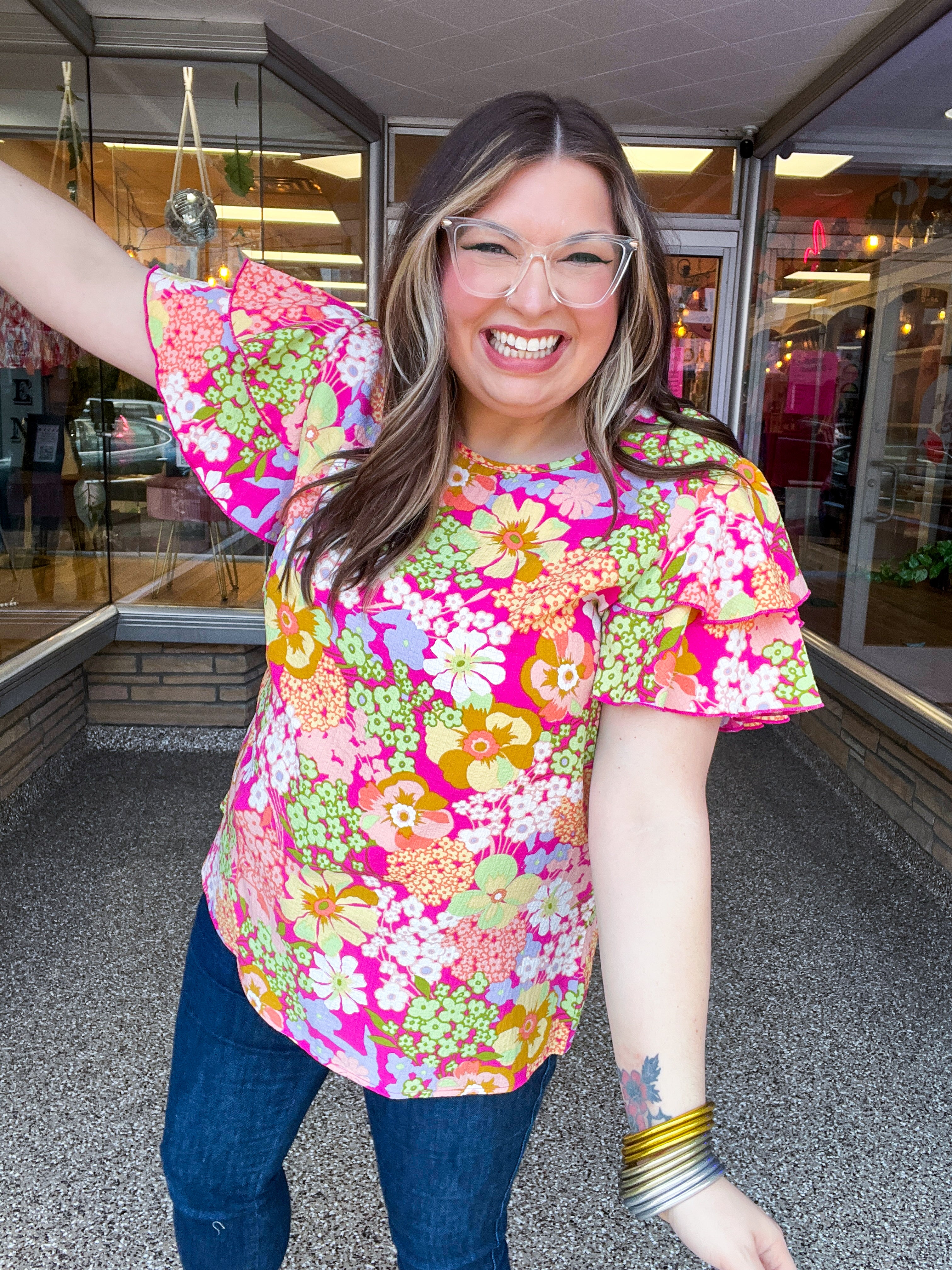 Groovy Garden Top in Fuchsia