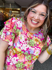 Groovy Garden Top in Fuchsia