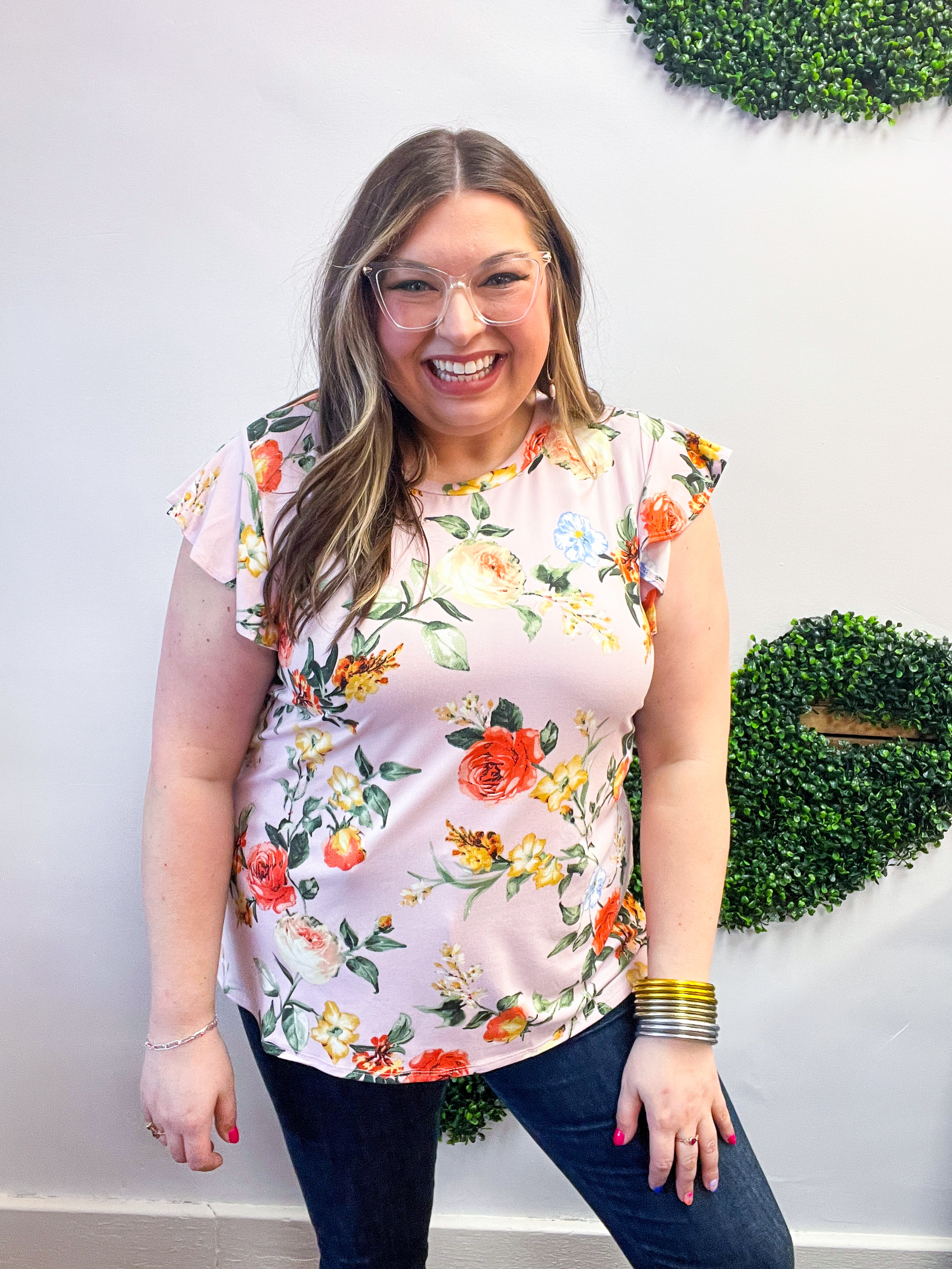 Floral Fancy Flutter Sleeve Top in Lilac