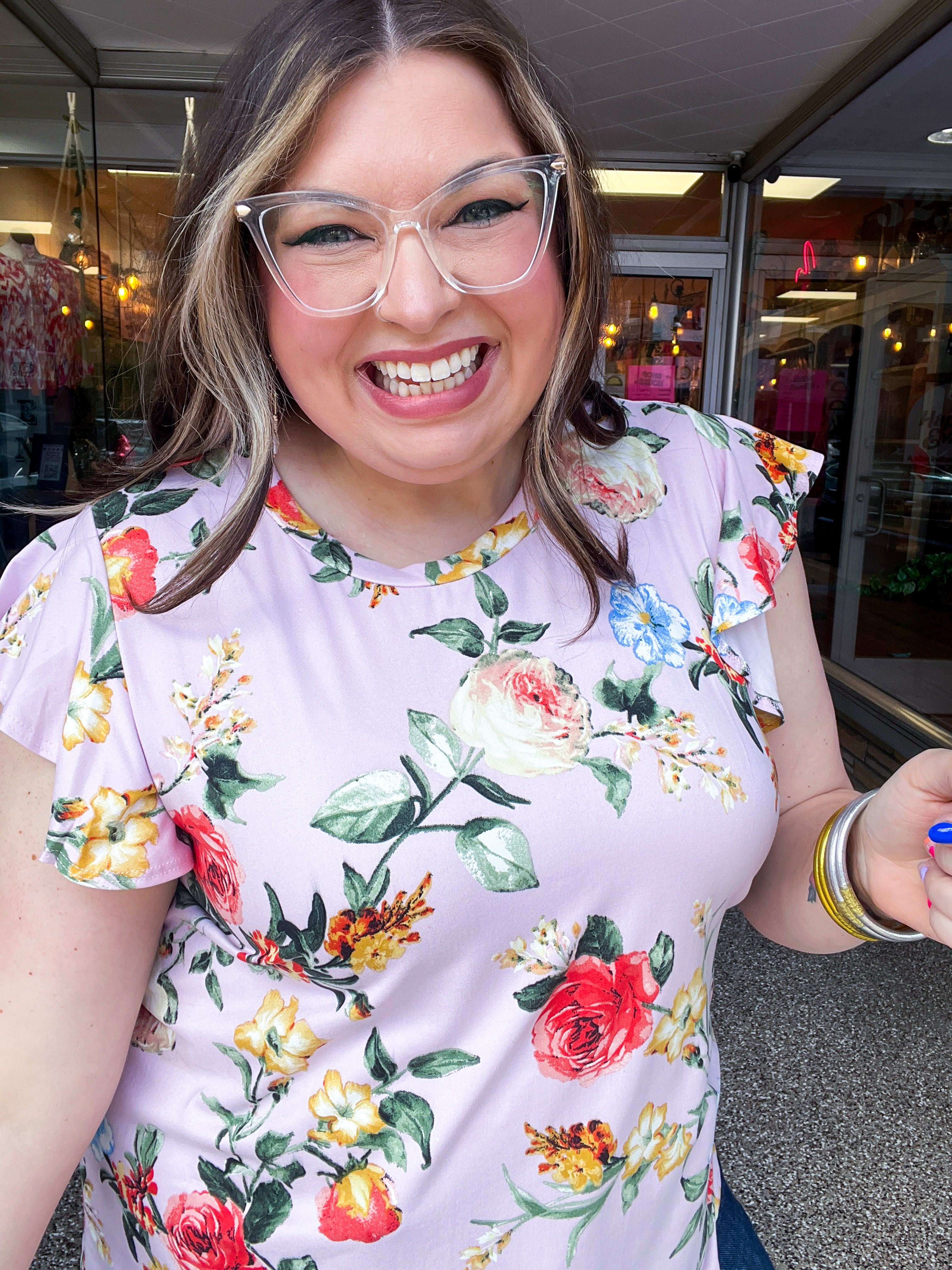 Floral Fancy Flutter Sleeve Top in Lilac