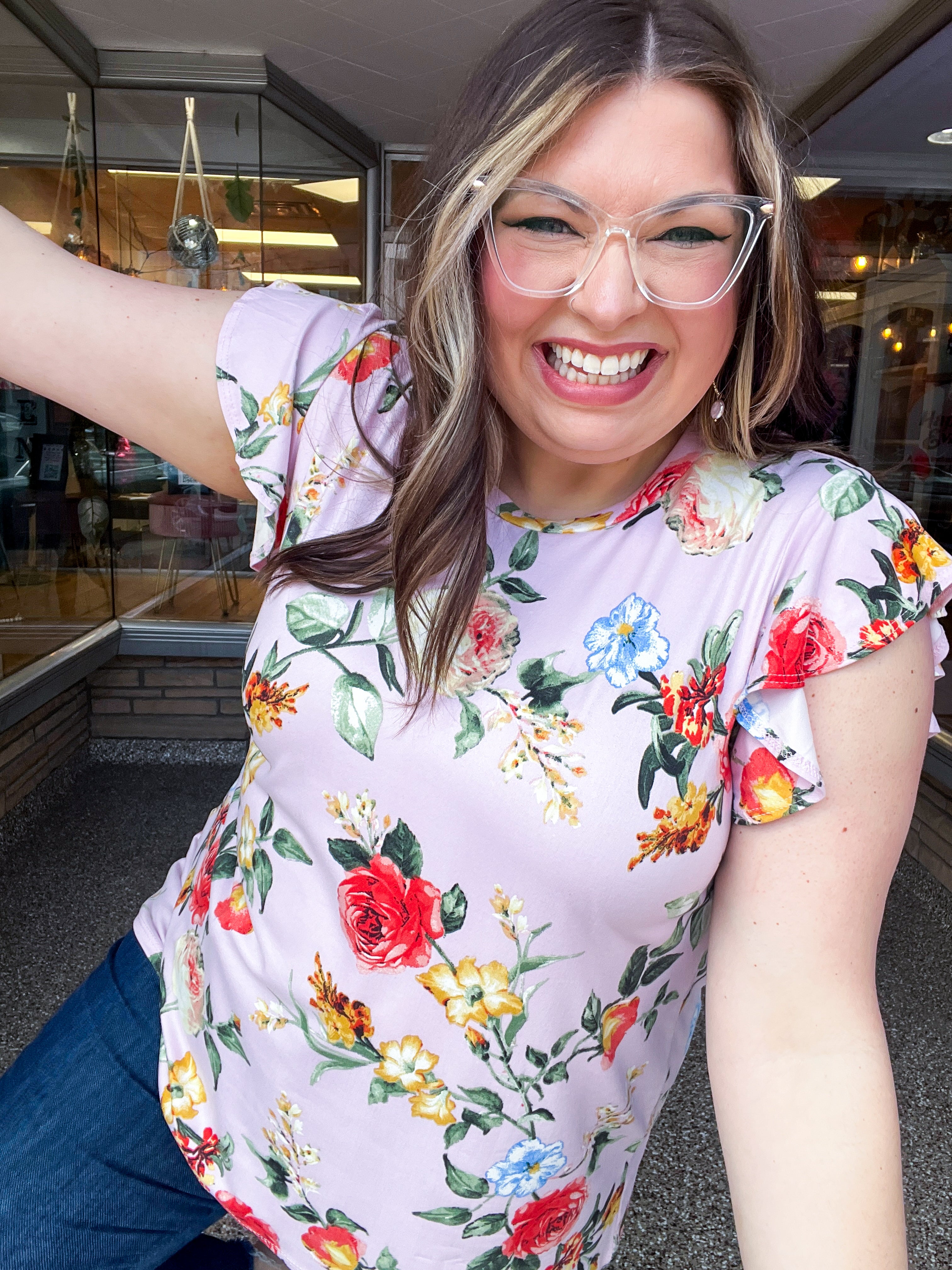 Floral Fancy Flutter Sleeve Top in Lilac