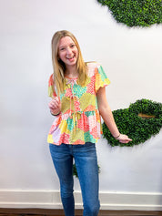 Patchwork Petals Tie Top