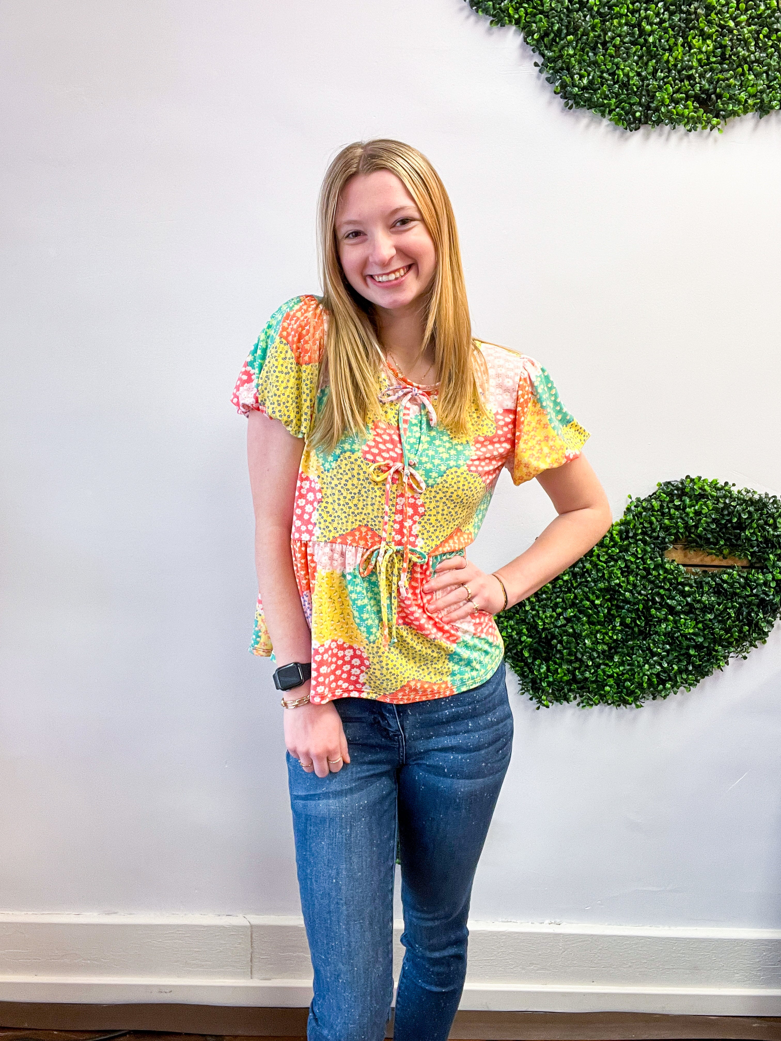 Patchwork Petals Tie Top