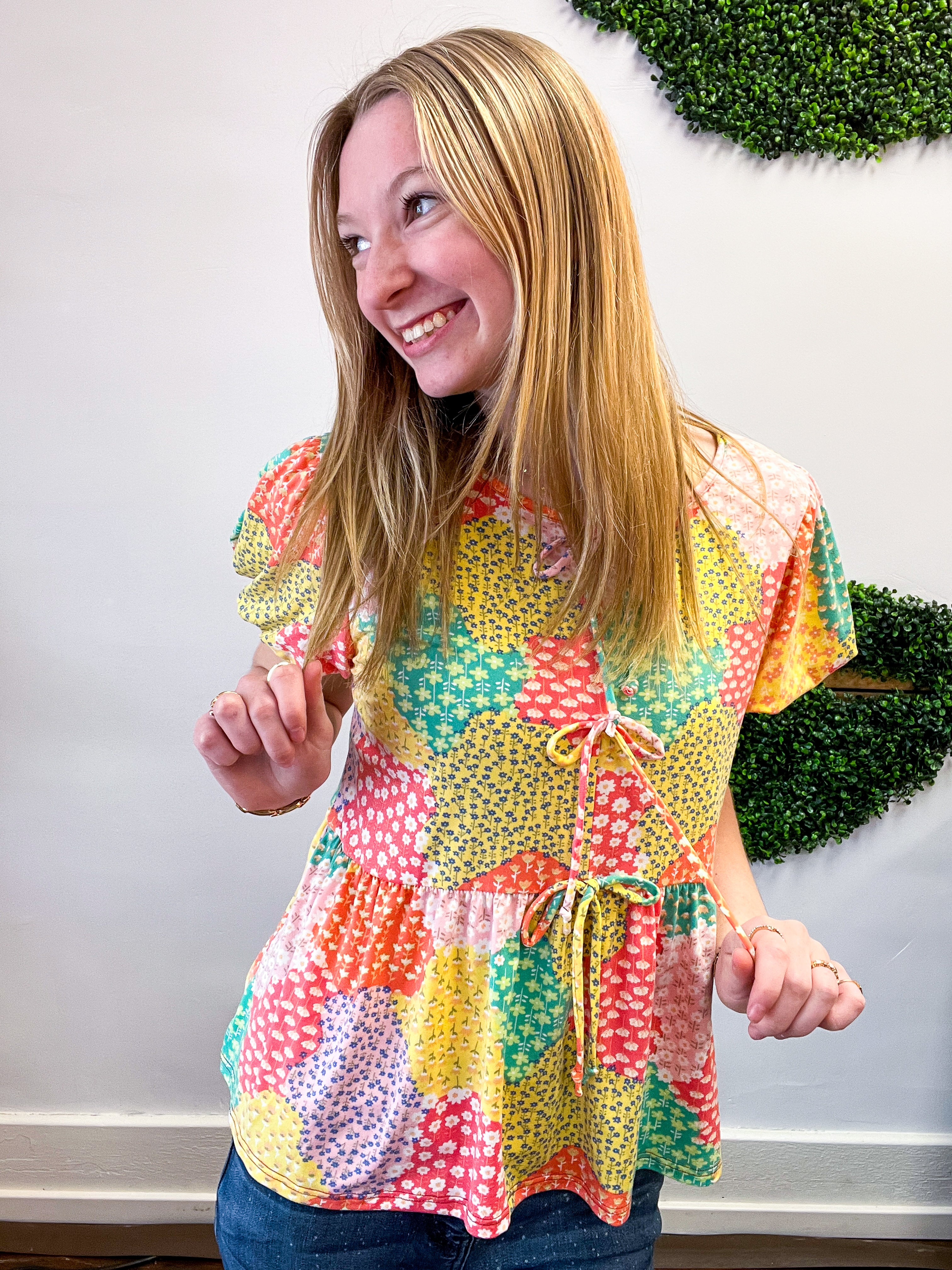 Patchwork Petals Tie Top