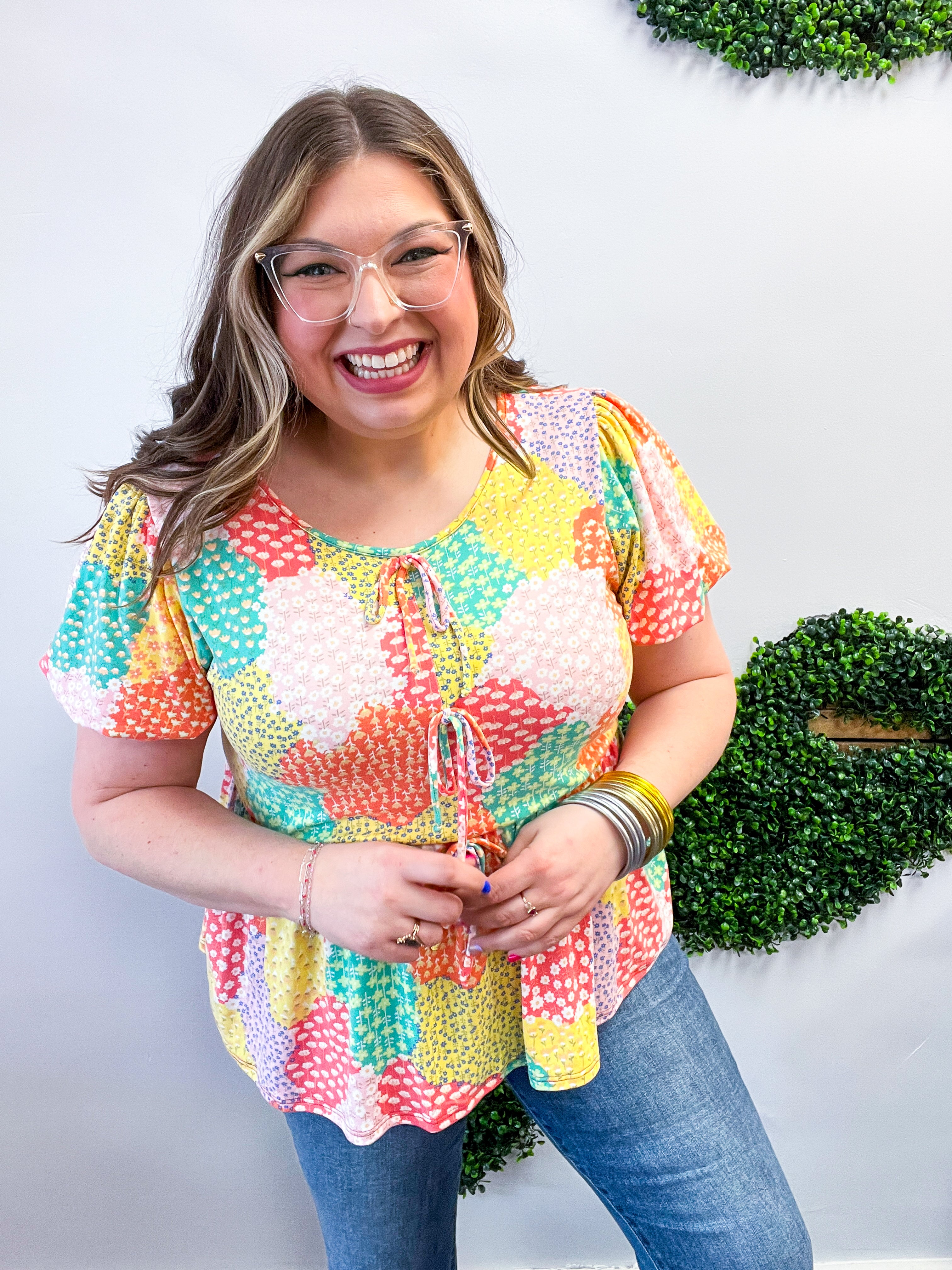 Patchwork Petals Tie Top