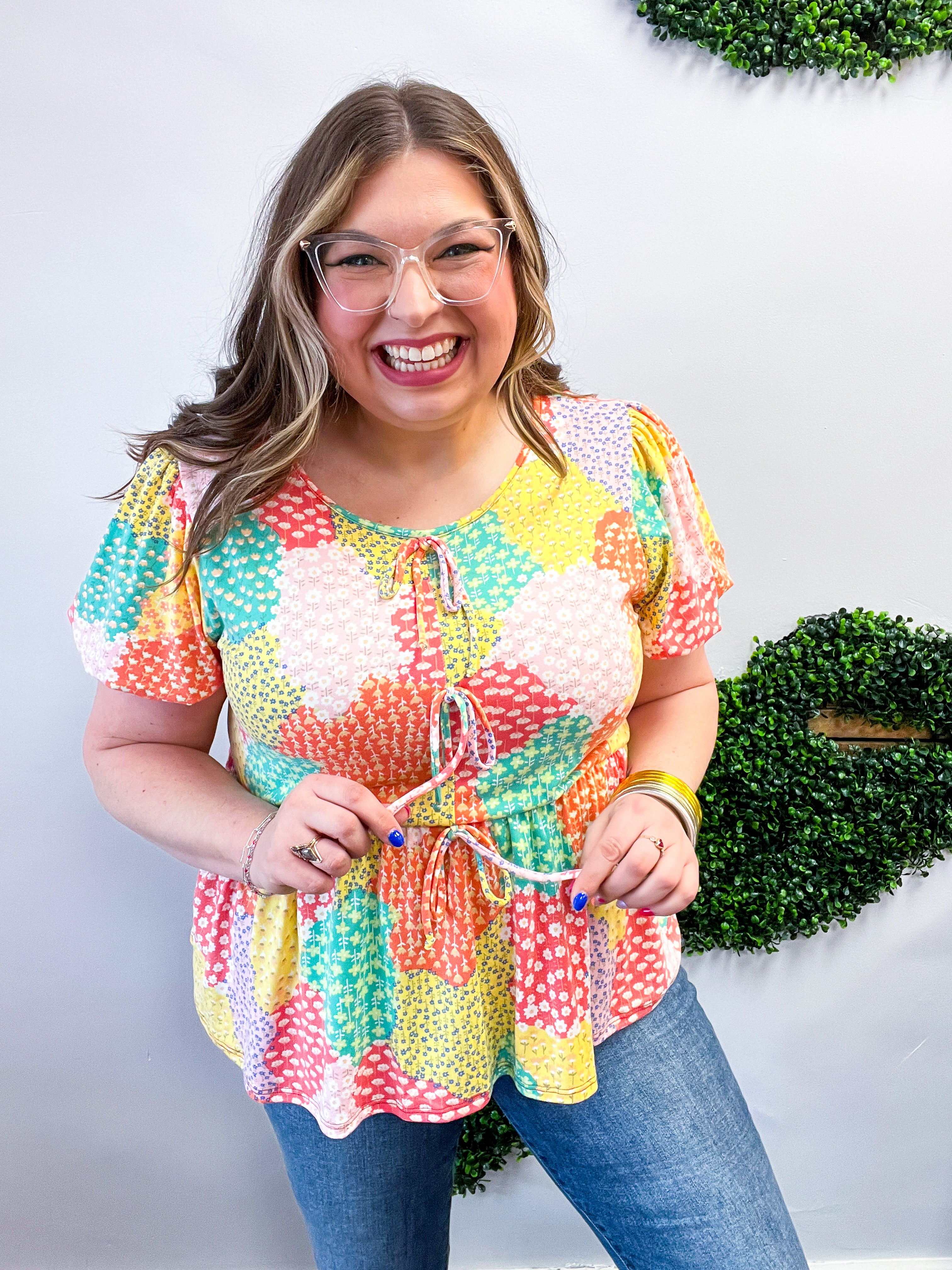 Patchwork Petals Tie Top