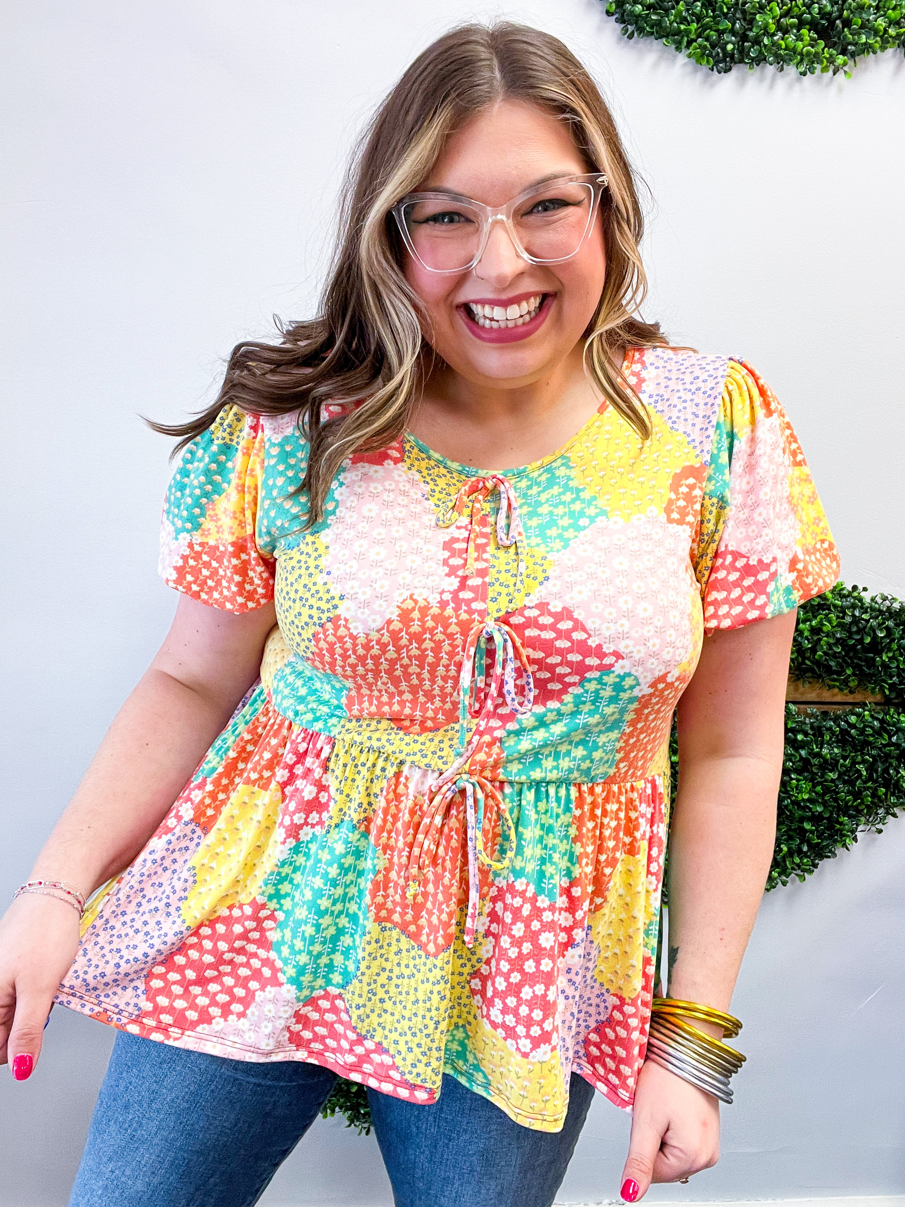 Patchwork Petals Tie Top