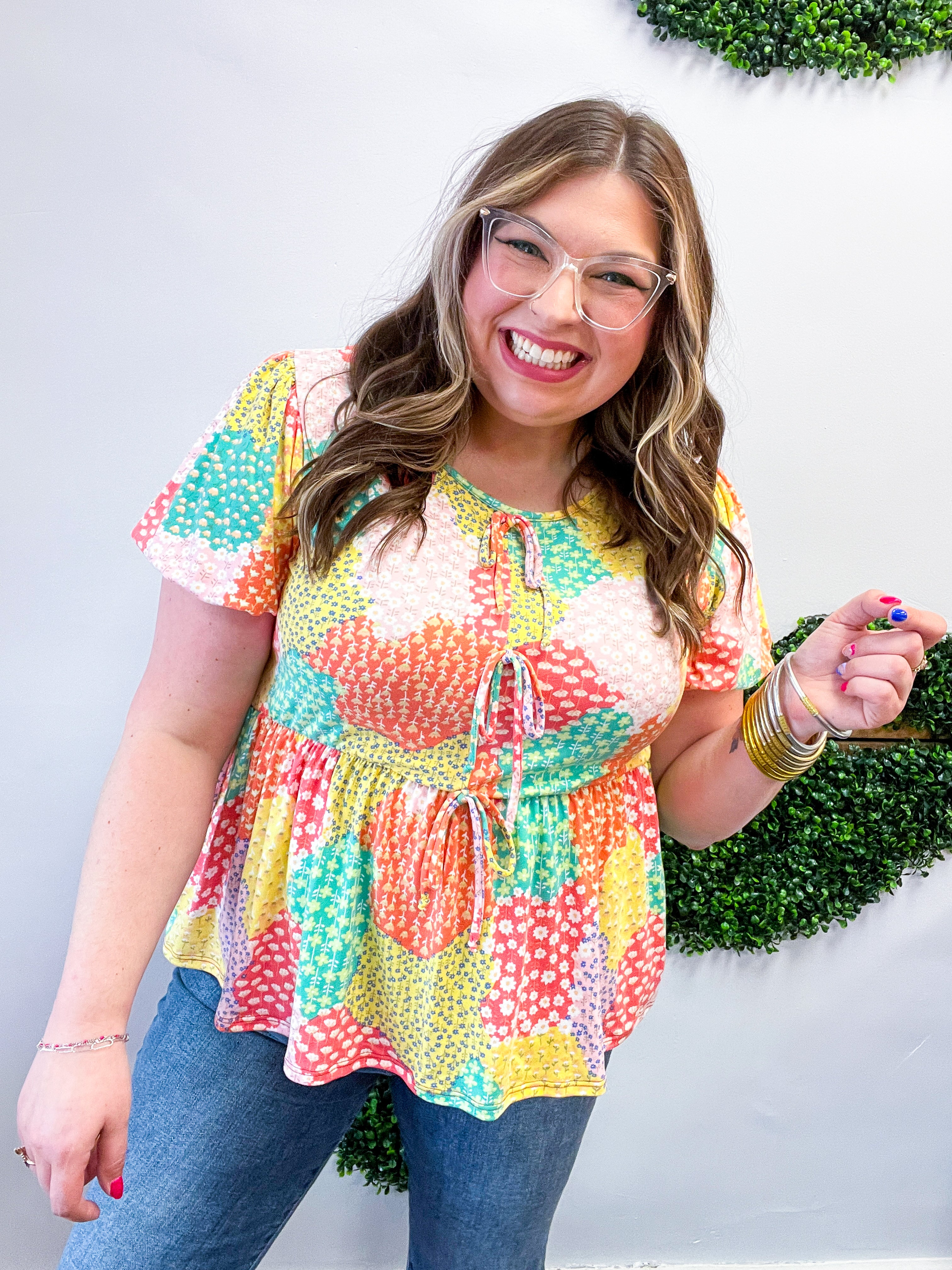 Patchwork Petals Tie Top