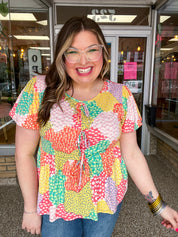 Patchwork Petals Tie Top