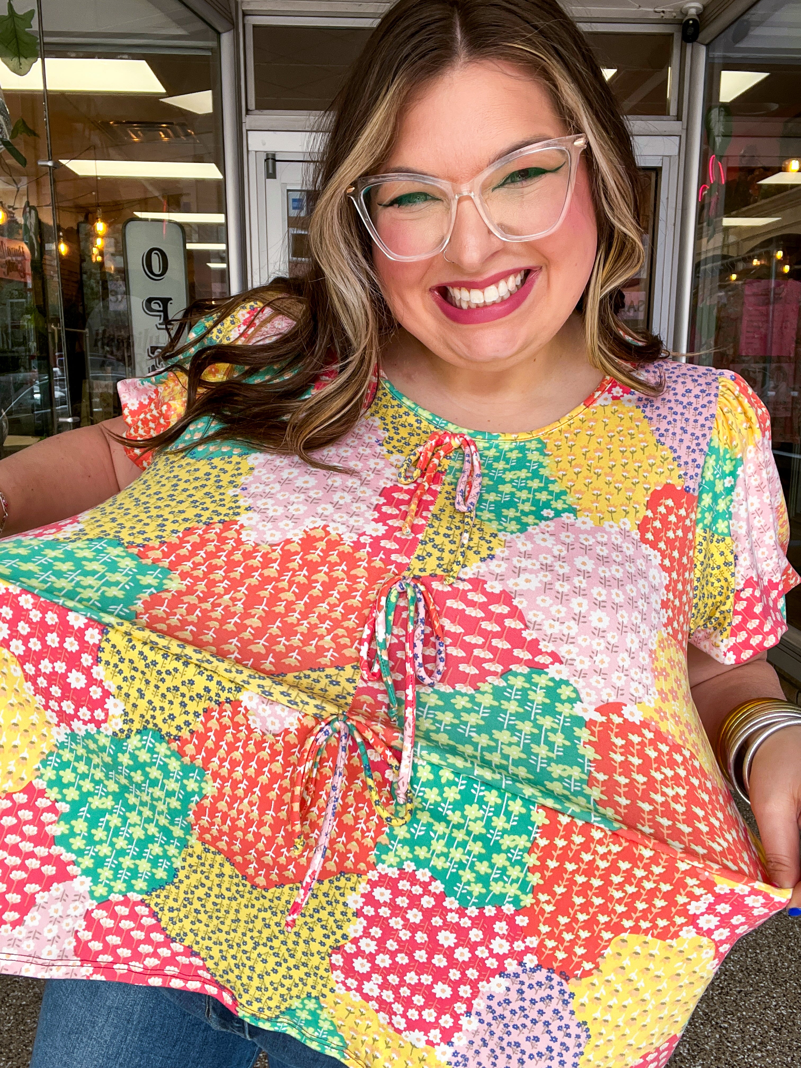 Patchwork Petals Tie Top