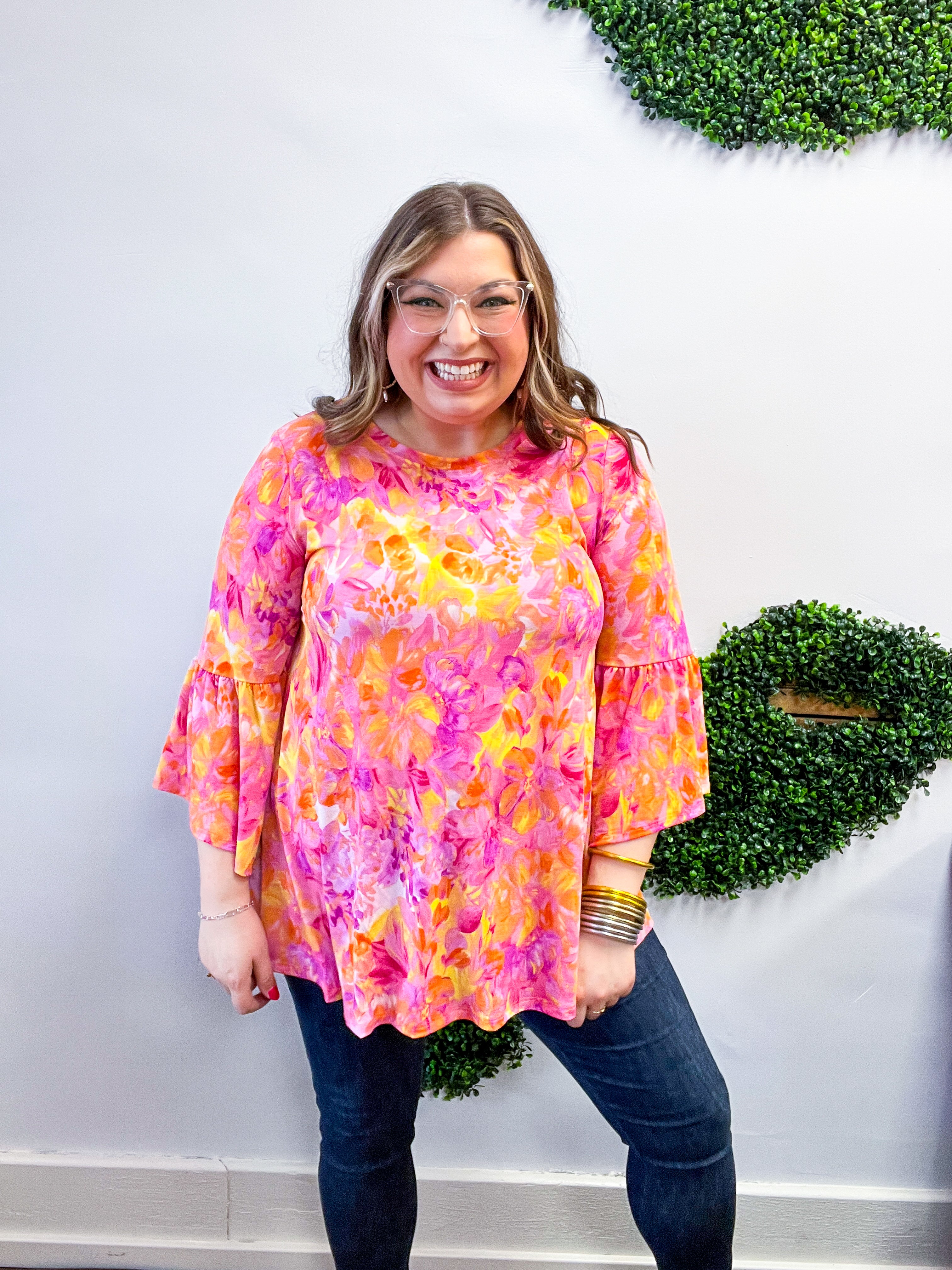 Whimsical Wildflowers 3/4 Bell Sleeve Top