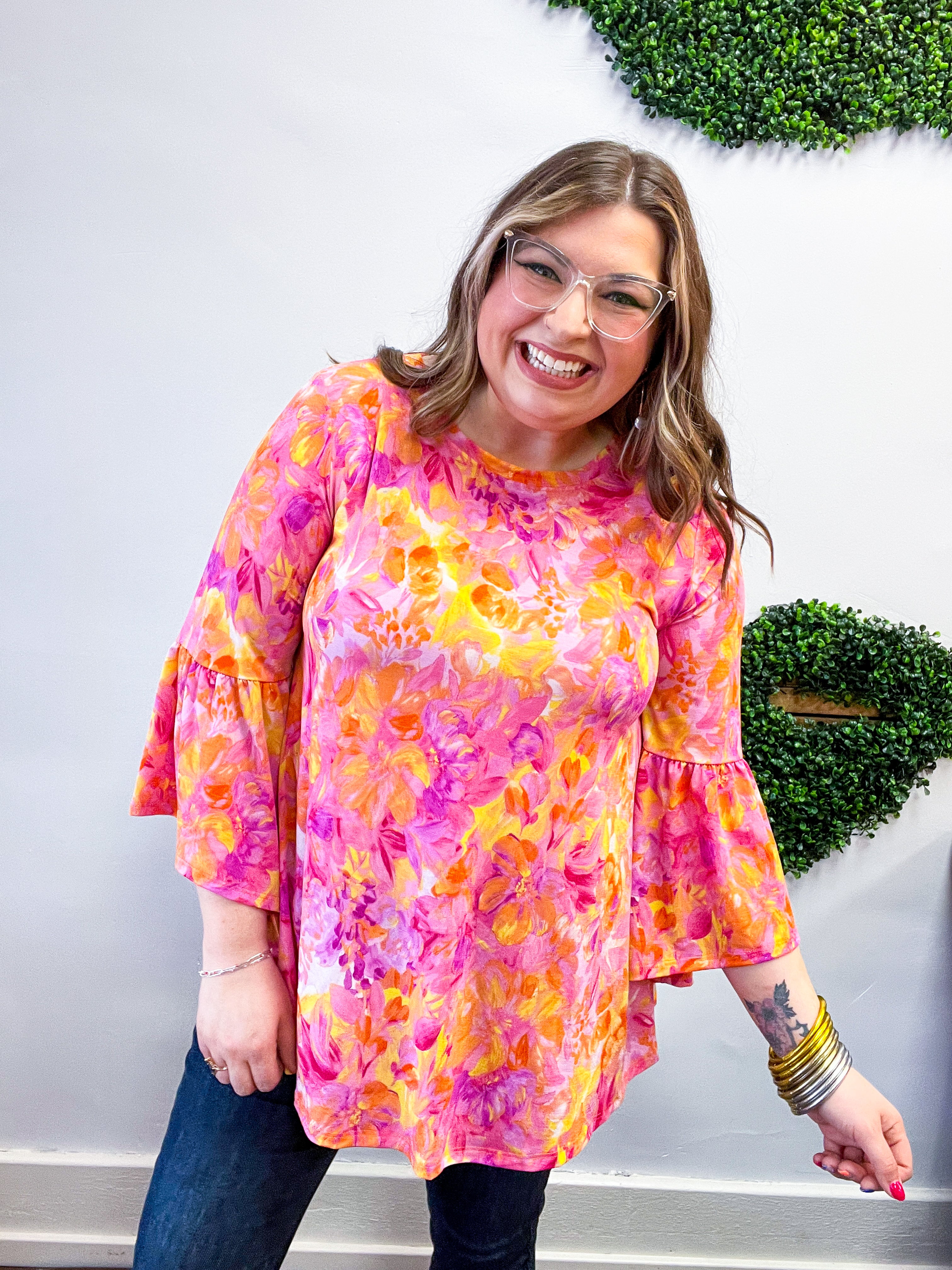 Whimsical Wildflowers 3/4 Bell Sleeve Top
