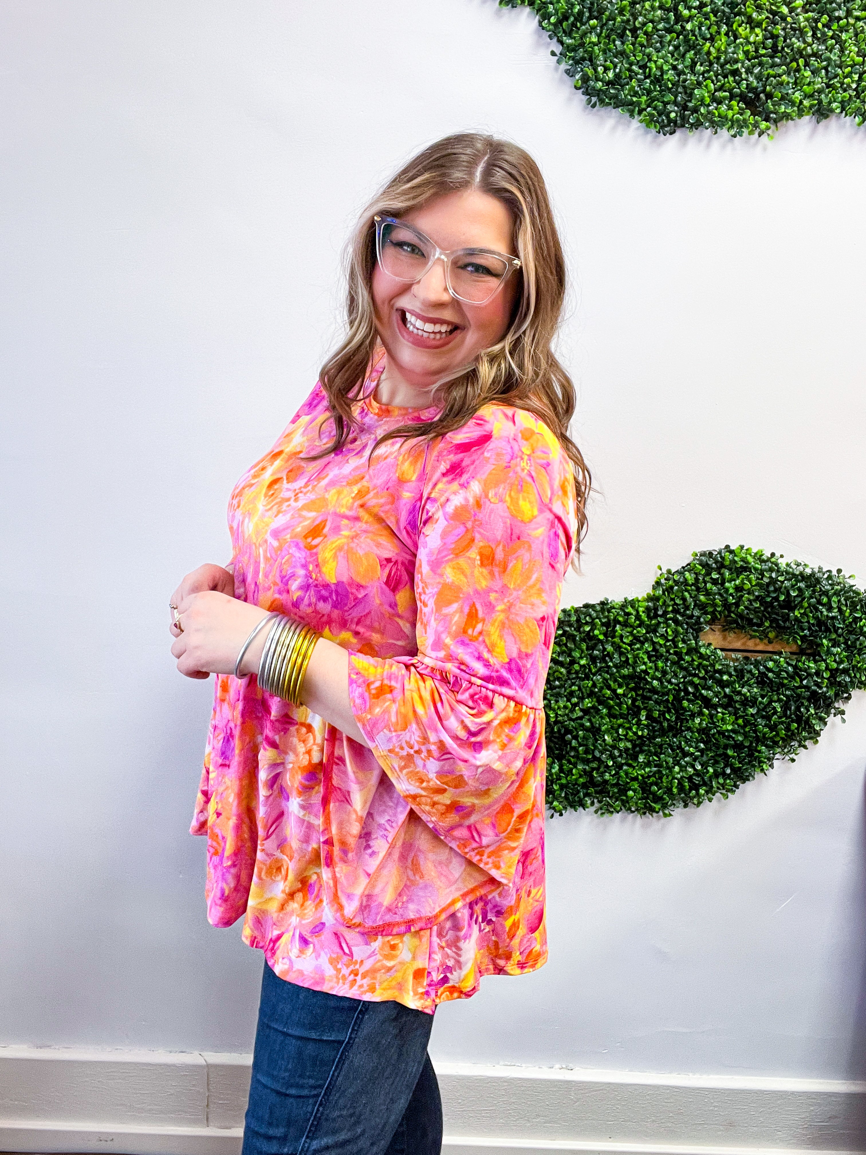 Whimsical Wildflowers 3/4 Bell Sleeve Top