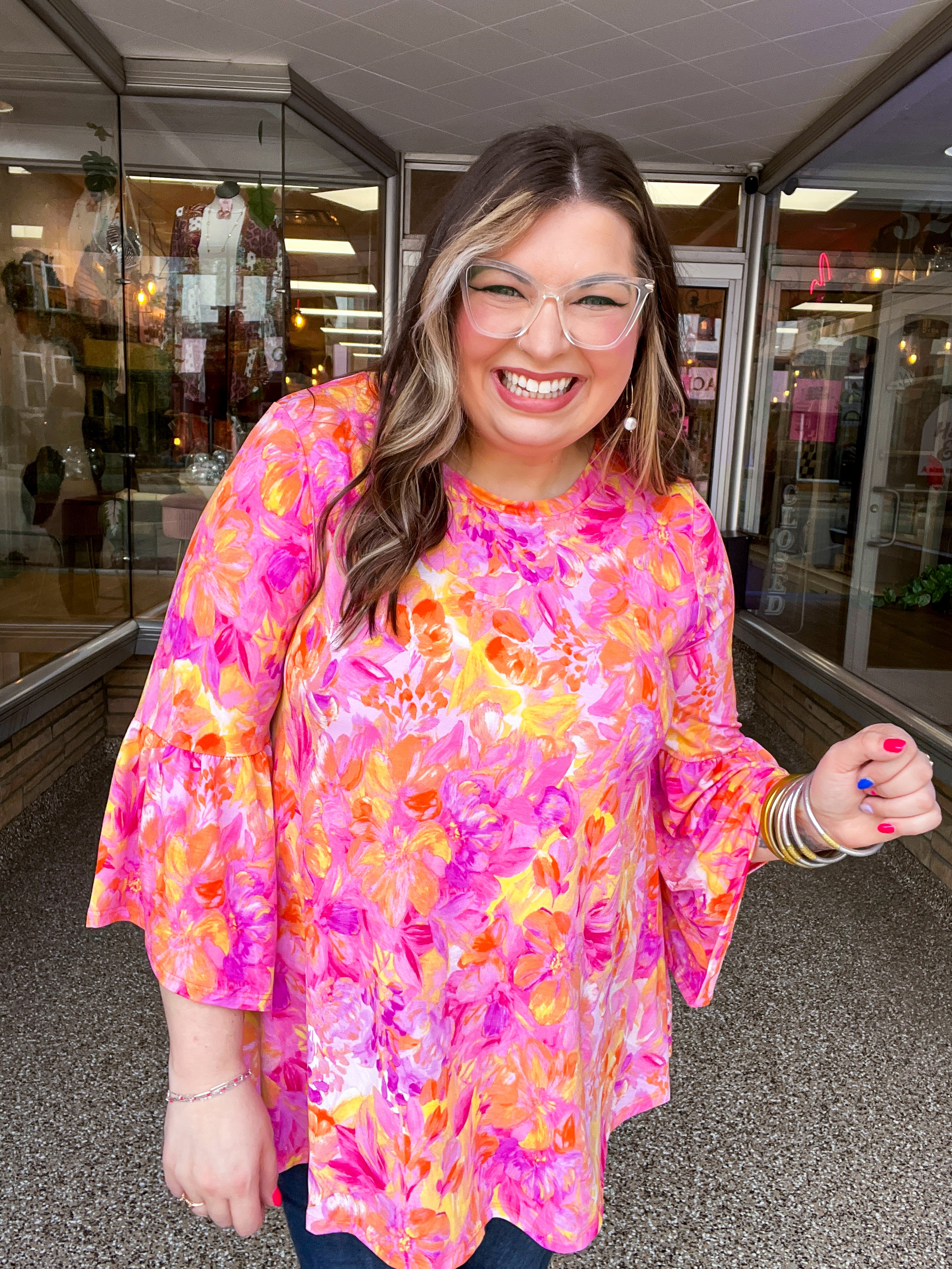 Whimsical Wildflowers 3/4 Bell Sleeve Top