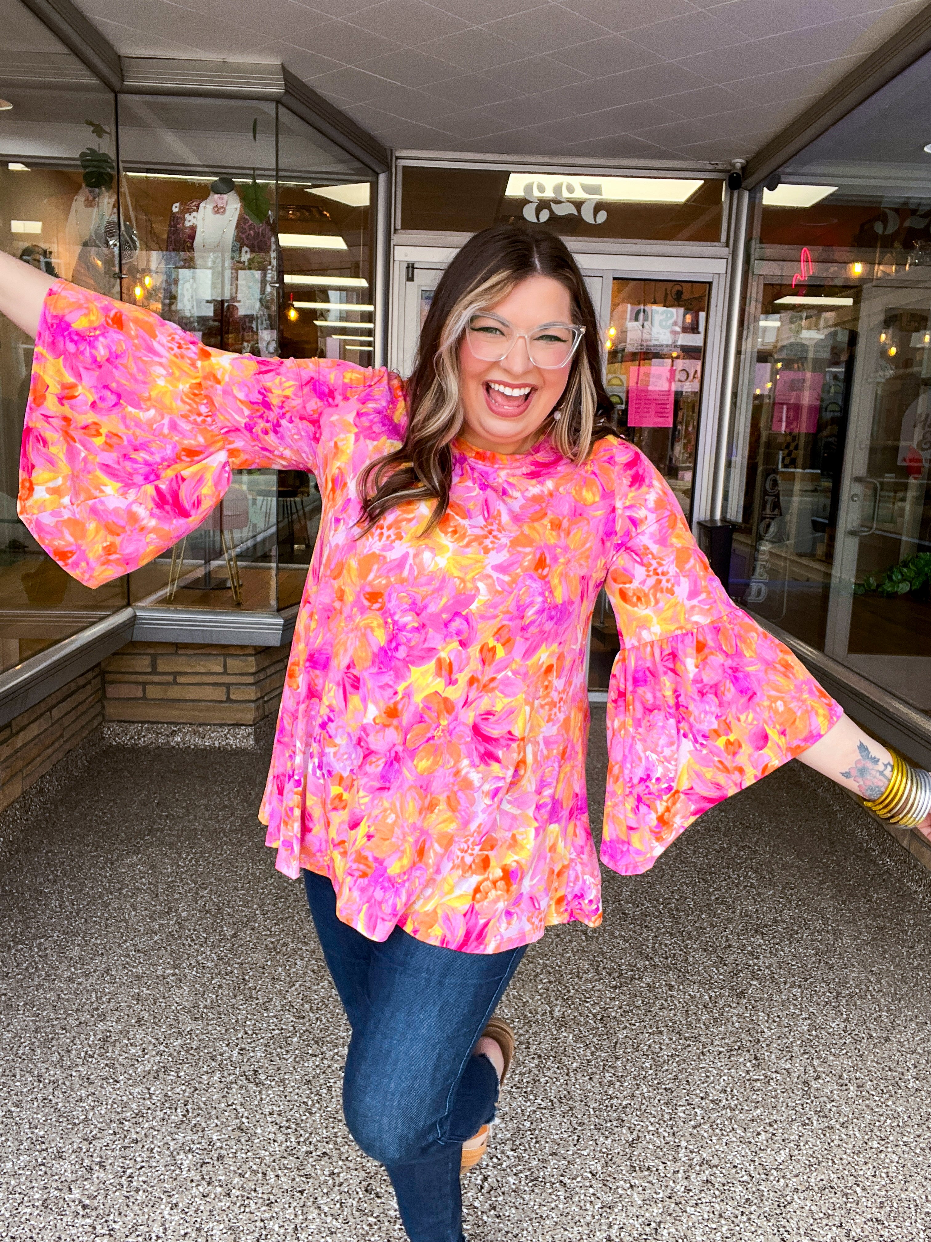 Whimsical Wildflowers 3/4 Bell Sleeve Top