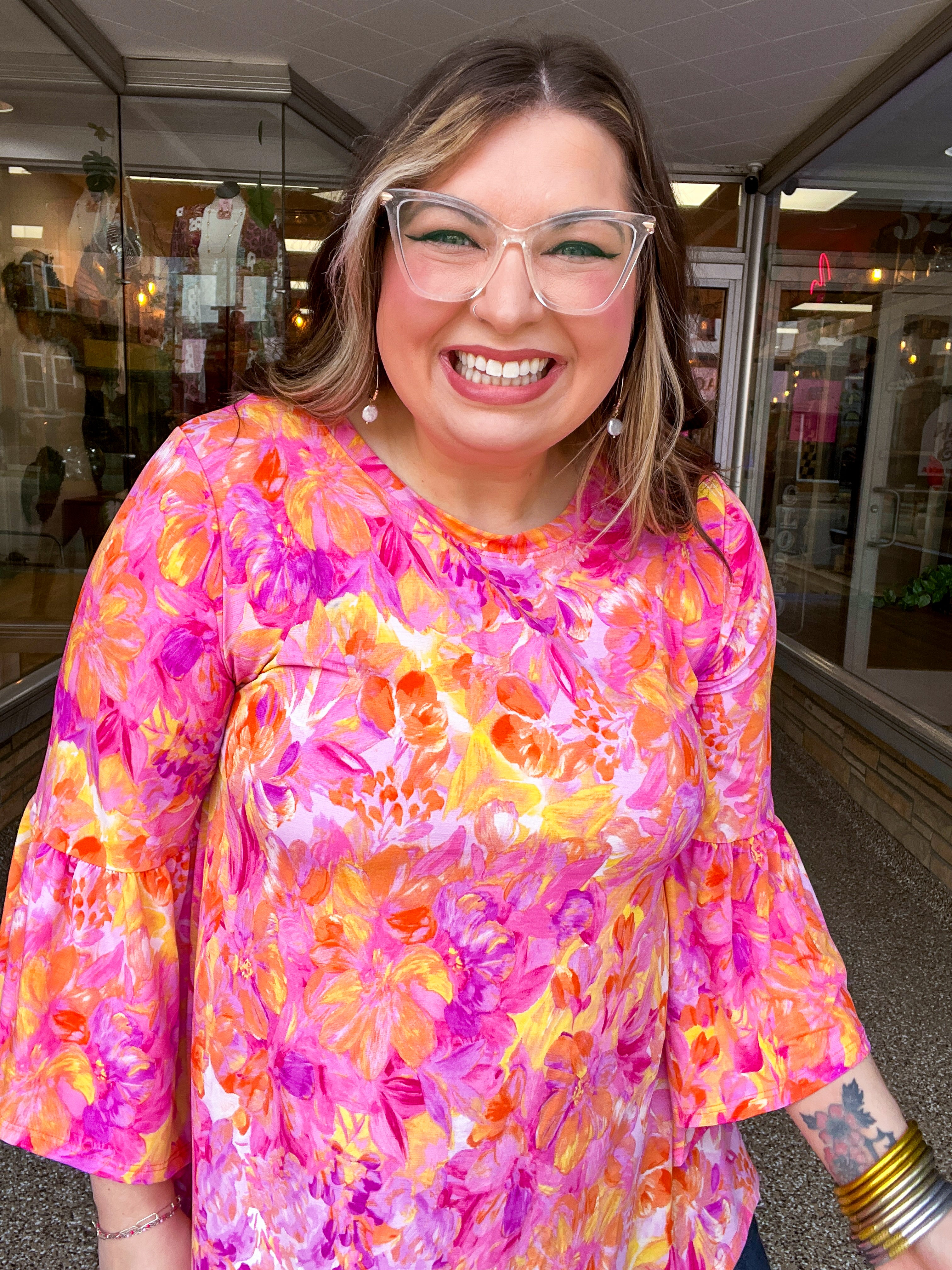 Whimsical Wildflowers 3/4 Bell Sleeve Top