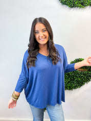 Butter Soft Free Flow 3/4 Sleeve Top in Denim Blue
