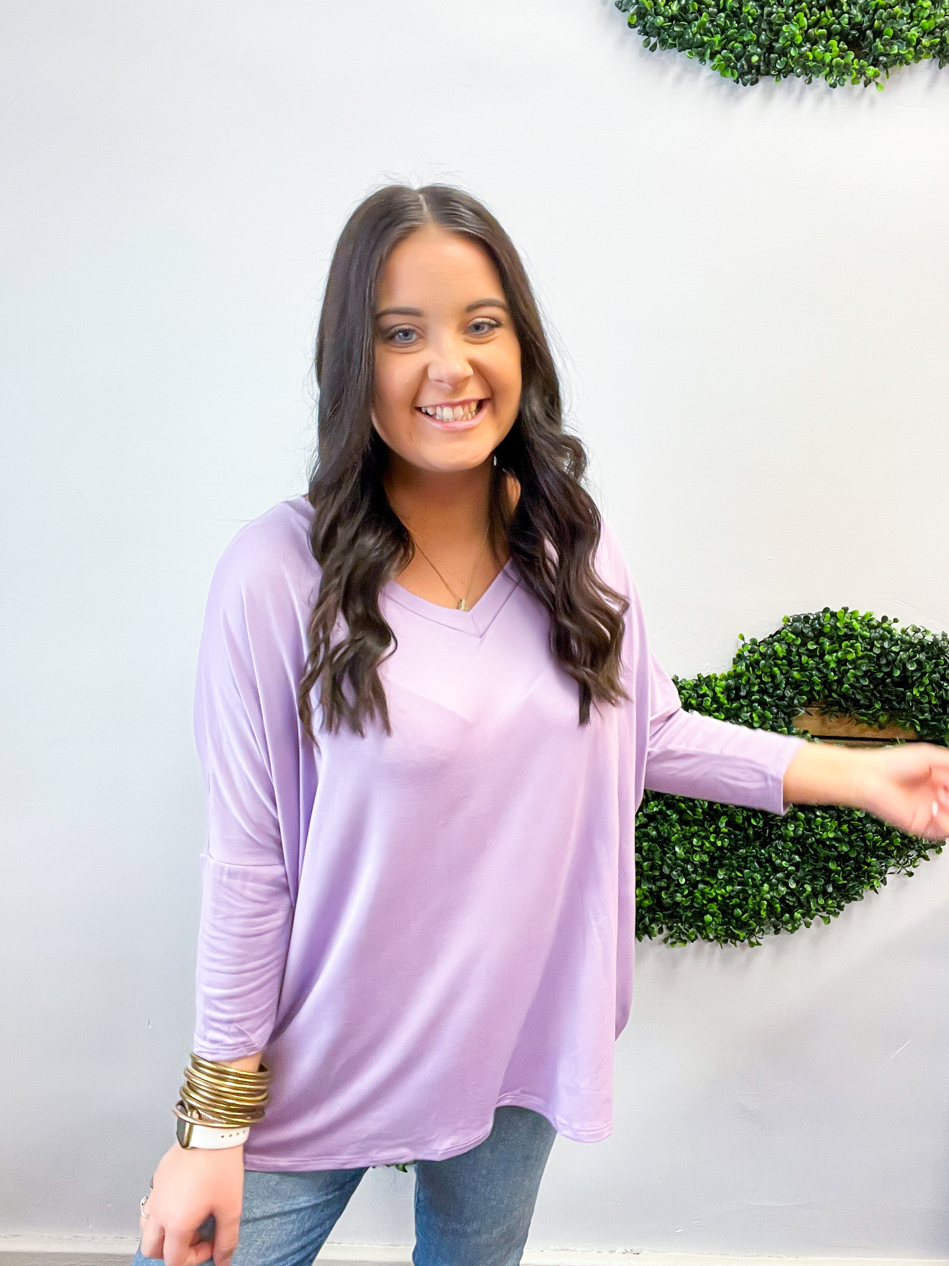 Butter Soft Free Flow 3/4 Sleeve Top in Lavender