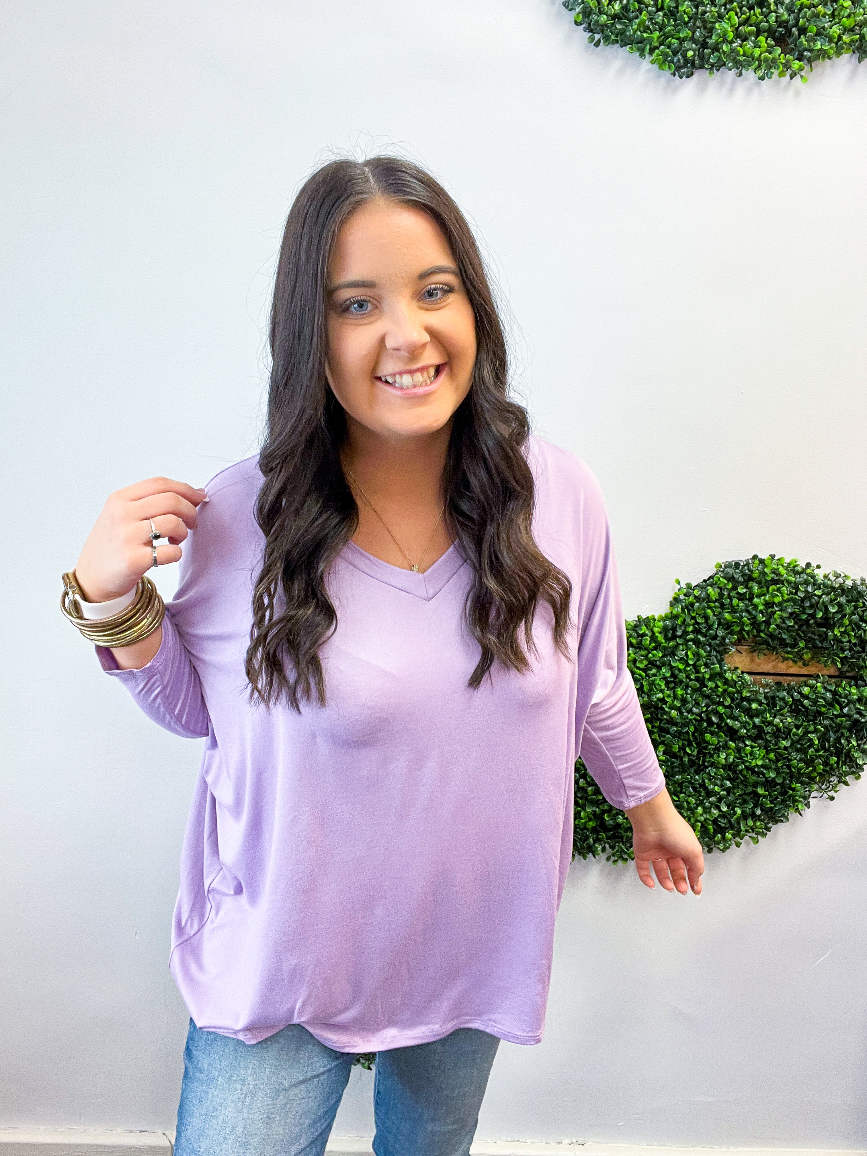 Butter Soft Free Flow 3/4 Sleeve Top in Lavender