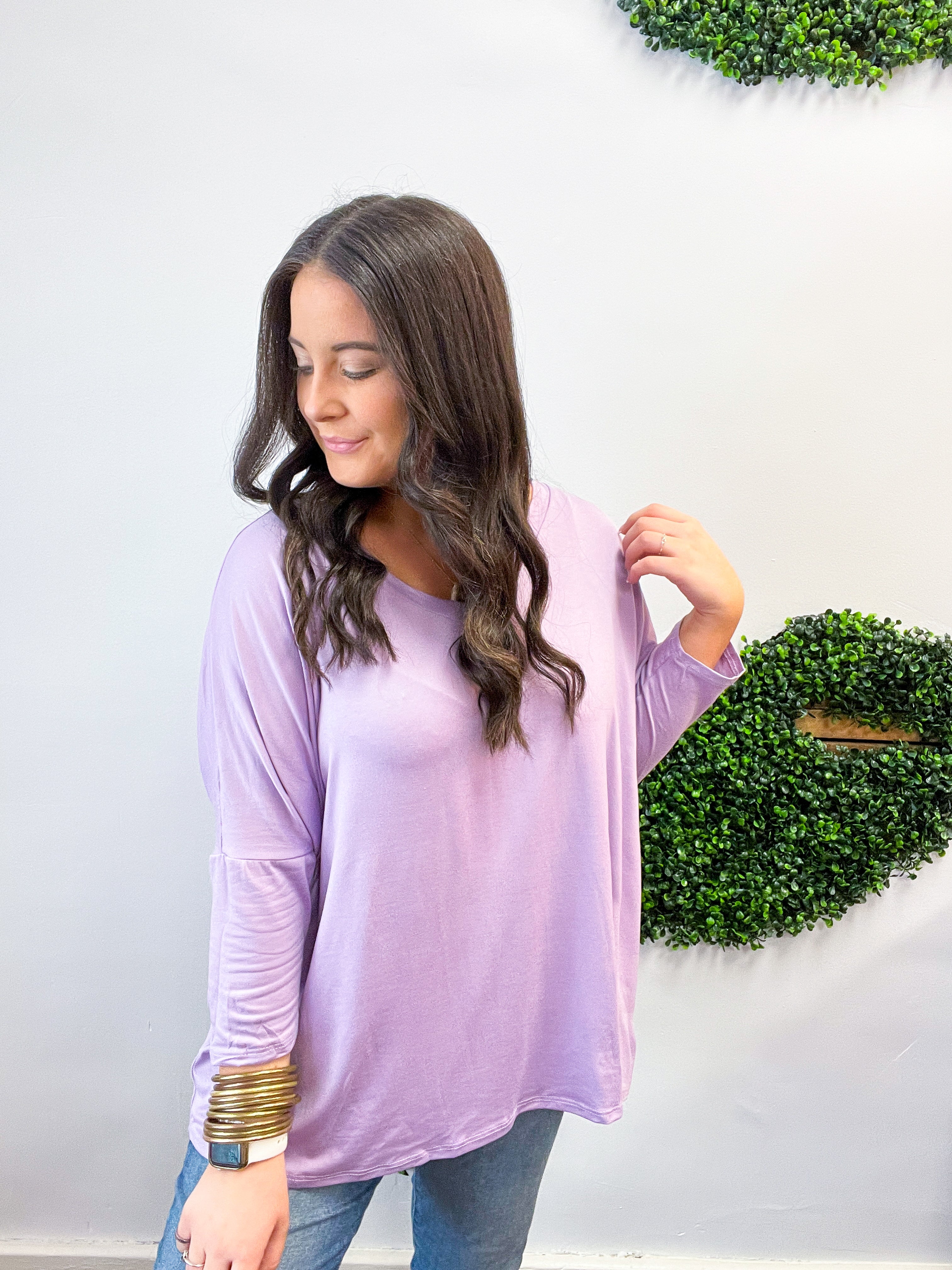 Butter Soft Free Flow 3/4 Sleeve Top in Lavender