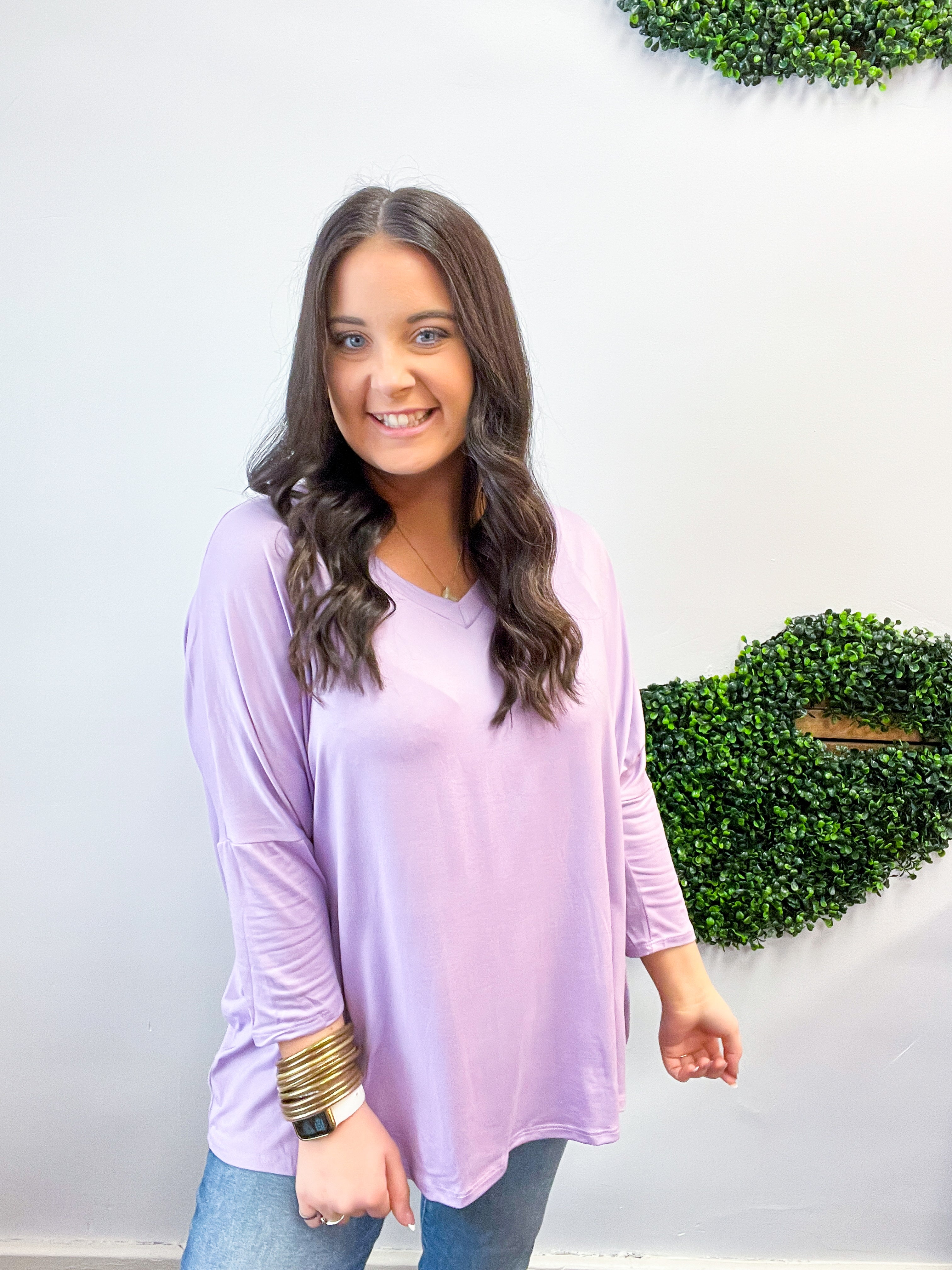 Butter Soft Free Flow 3/4 Sleeve Top in Lavender