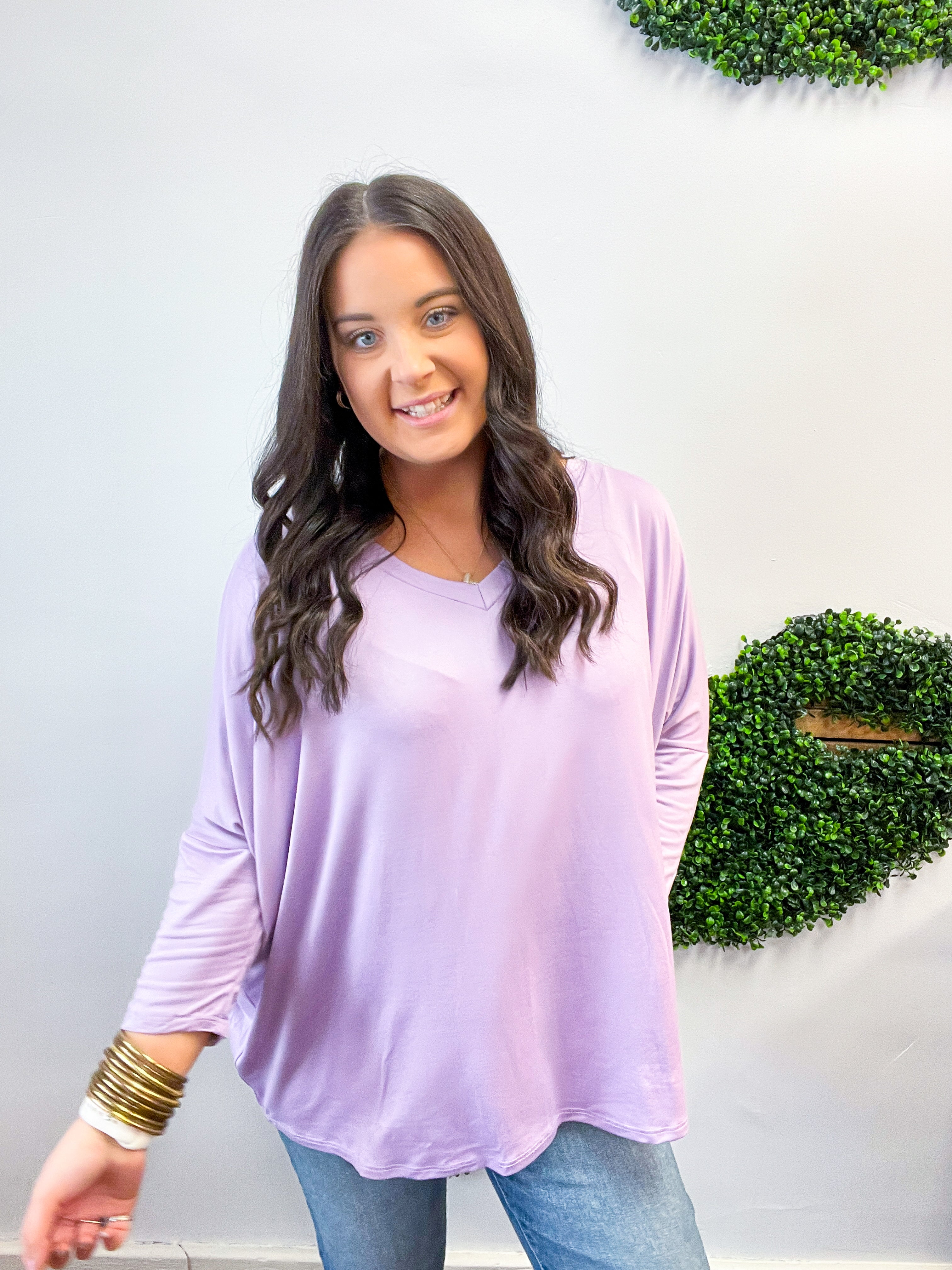 Butter Soft Free Flow 3/4 Sleeve Top in Lavender