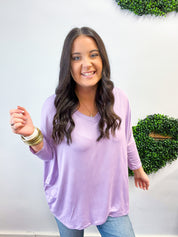 Butter Soft Free Flow 3/4 Sleeve Top in Lavender