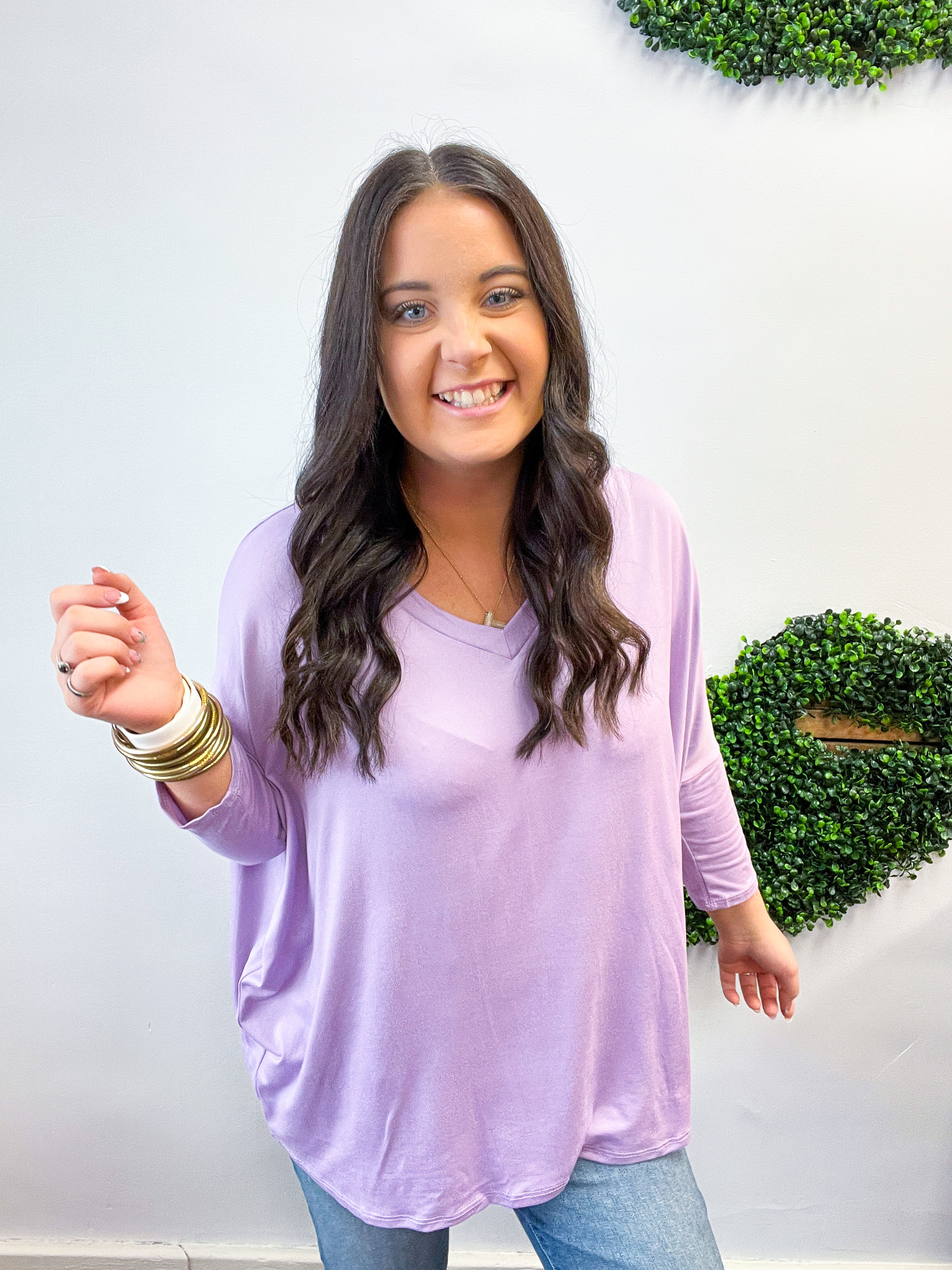 Butter Soft Free Flow 3/4 Sleeve Top in Lavender