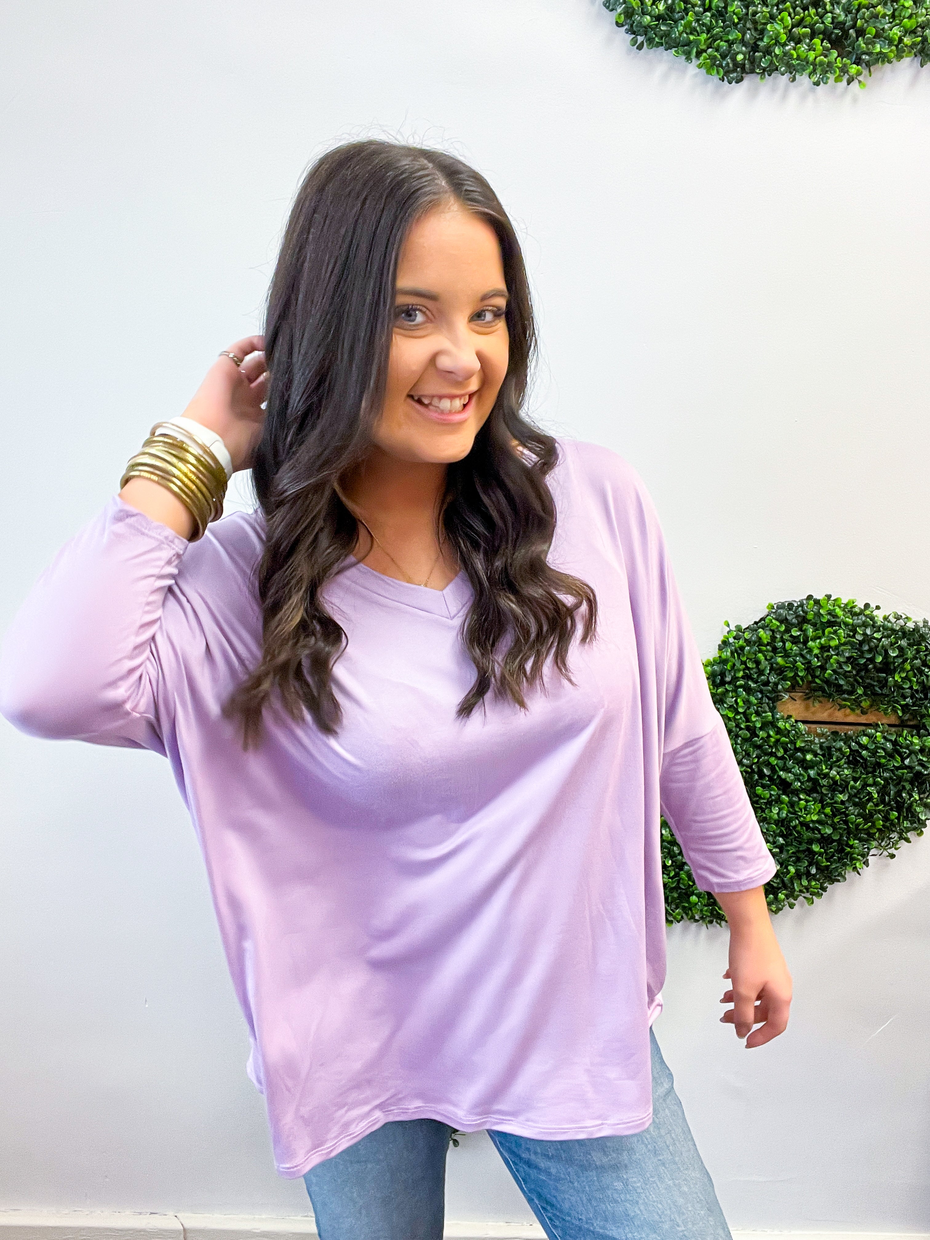 Butter Soft Free Flow 3/4 Sleeve Top in Lavender