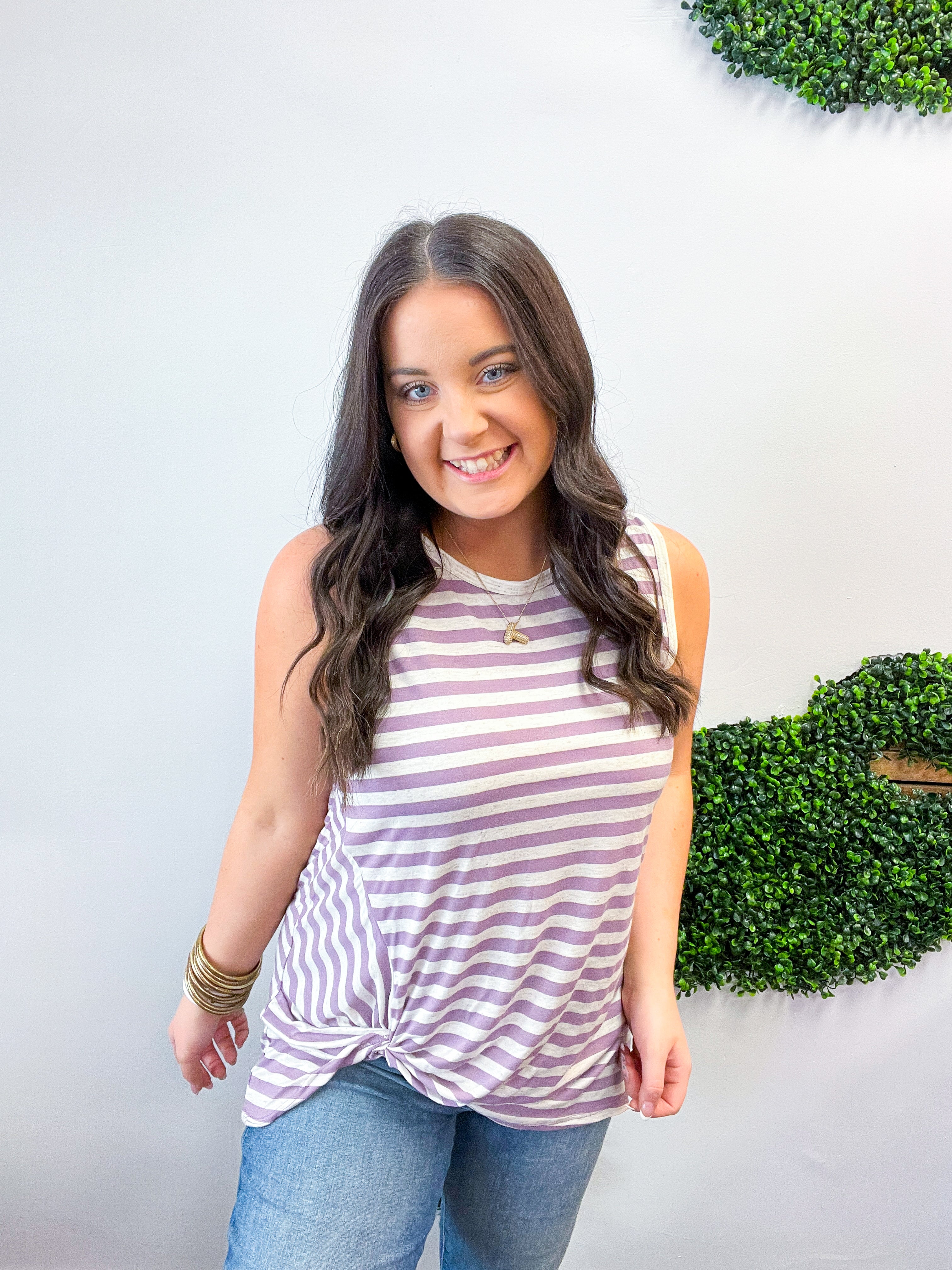 Twist & Stripe Tank in Lavender