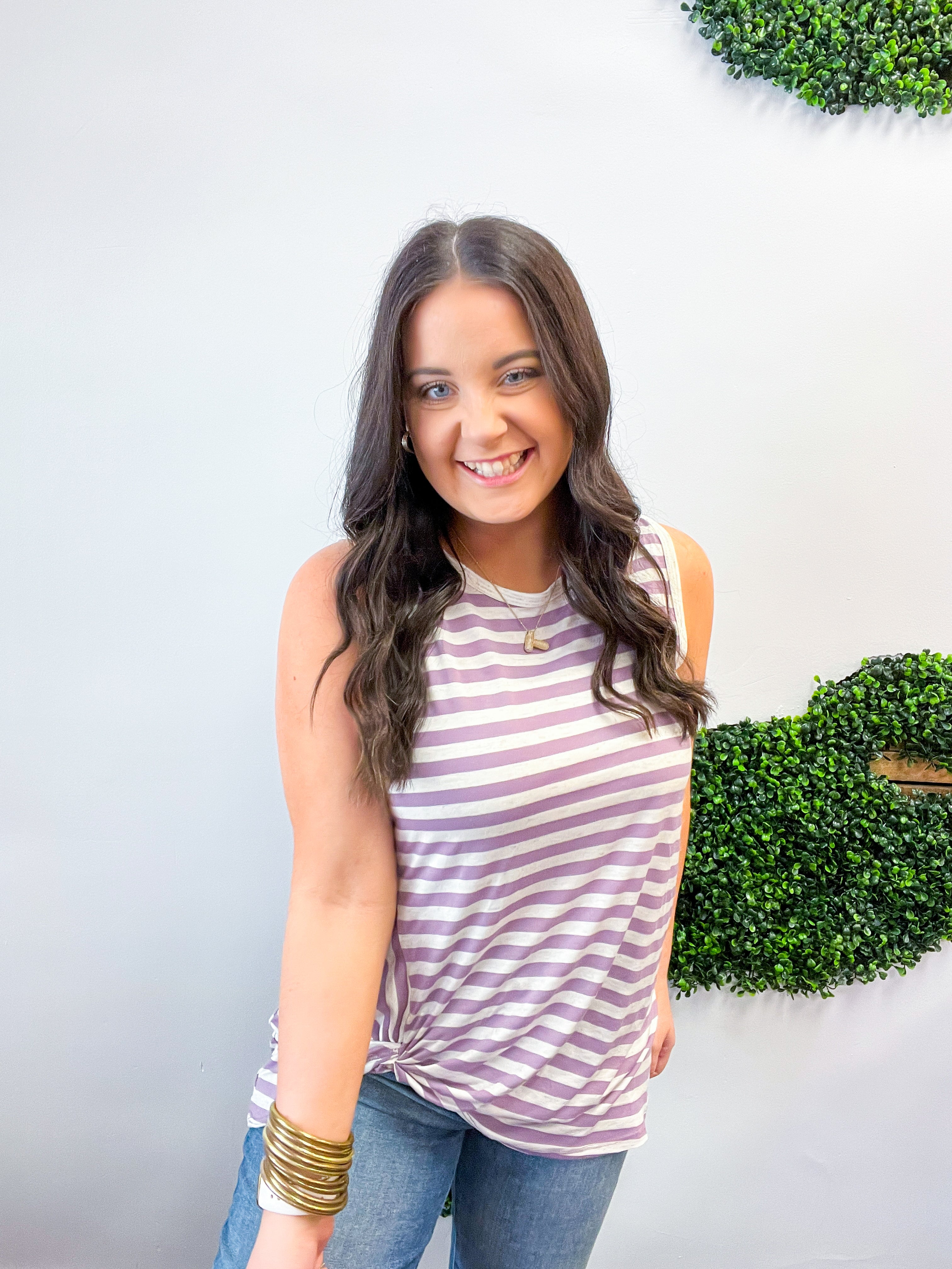 Twist & Stripe Tank in Lavender