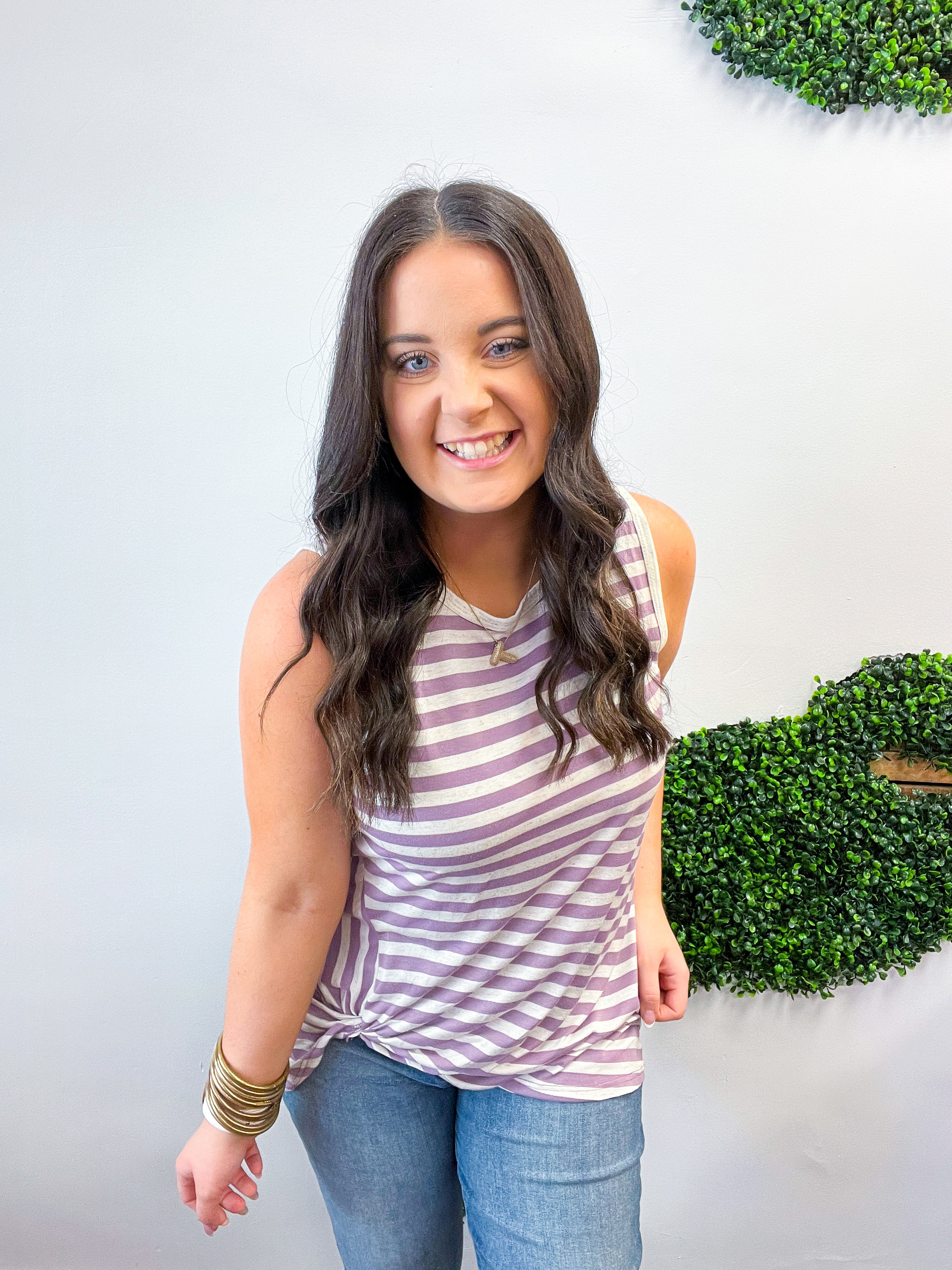 Twist & Stripe Tank in Lavender