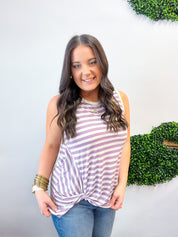 Twist & Stripe Tank in Lavender