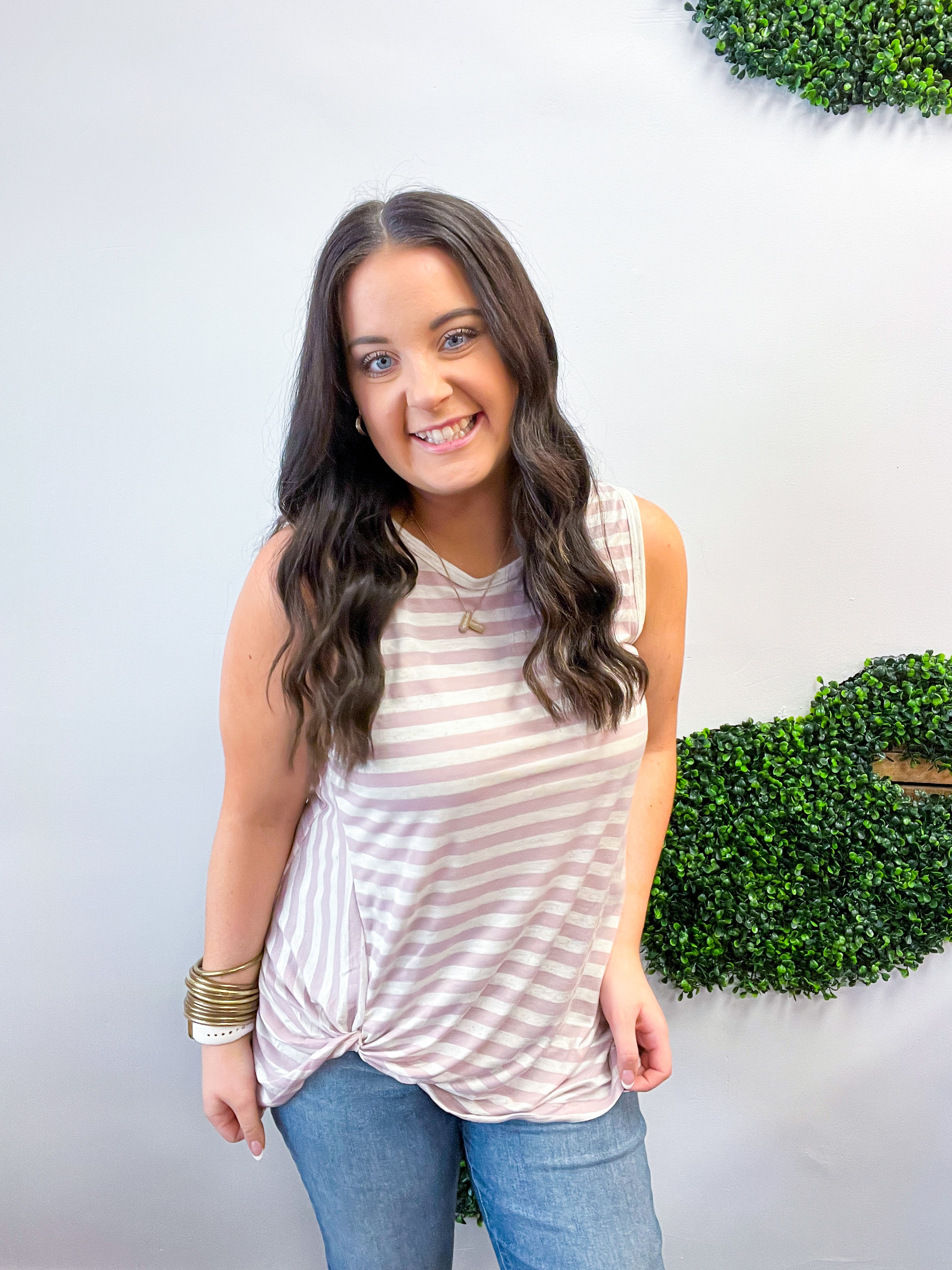 Twist & Stripe Tank in Mauve