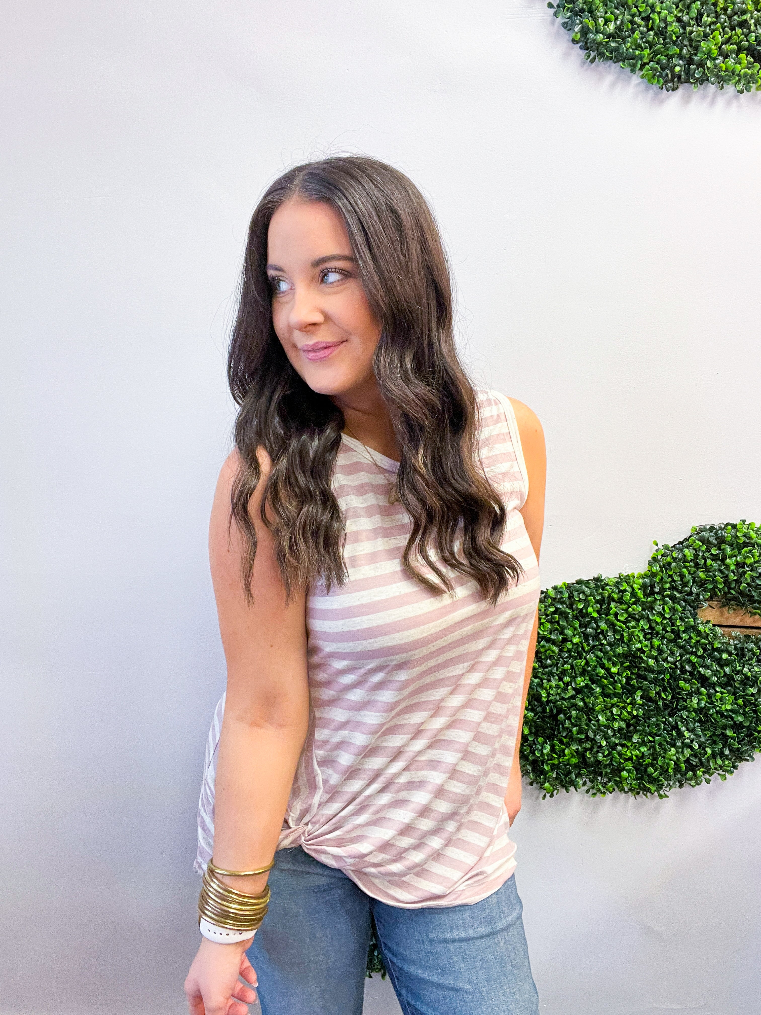 Twist & Stripe Tank in Mauve