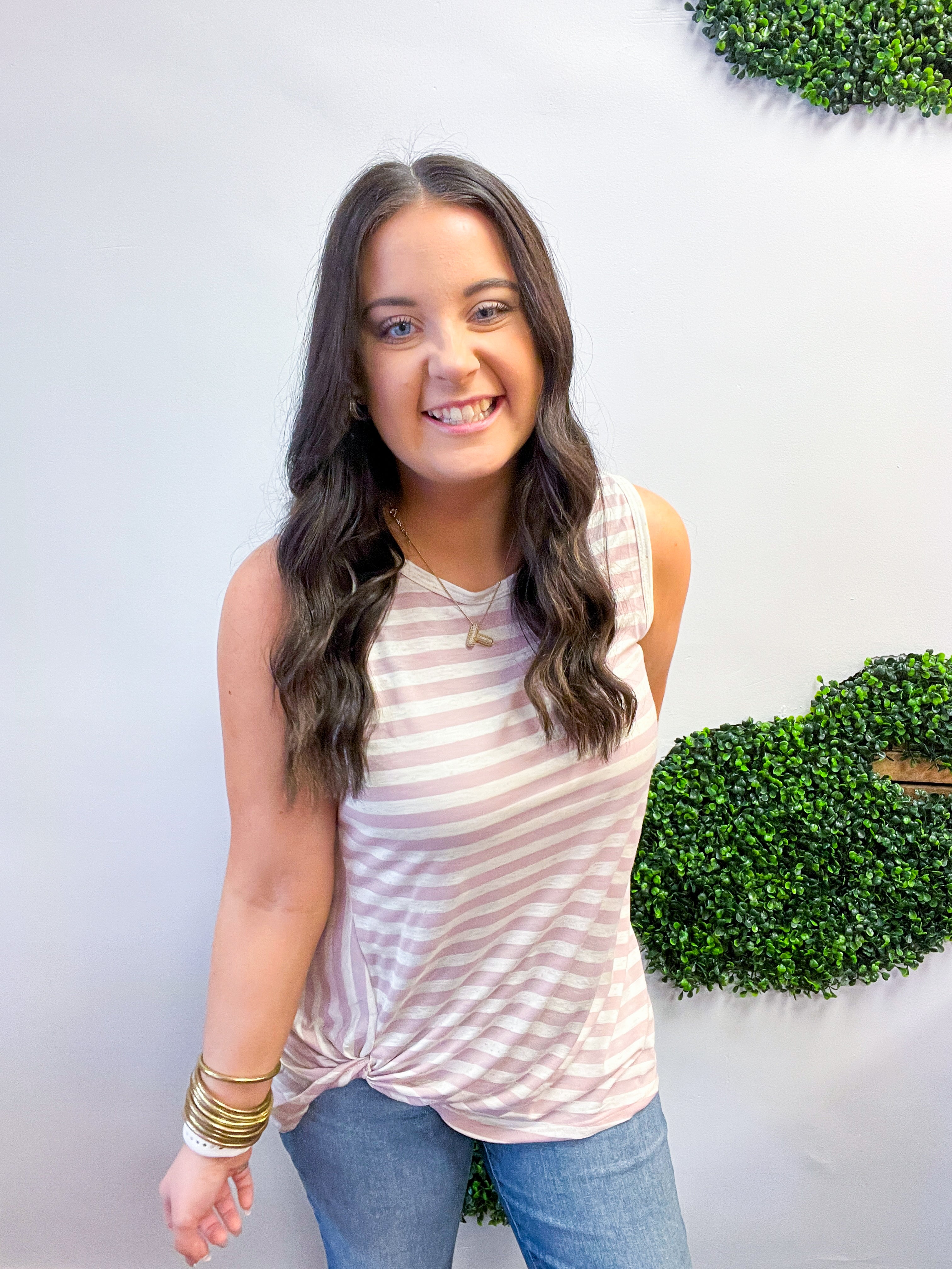 Twist & Stripe Tank in Mauve