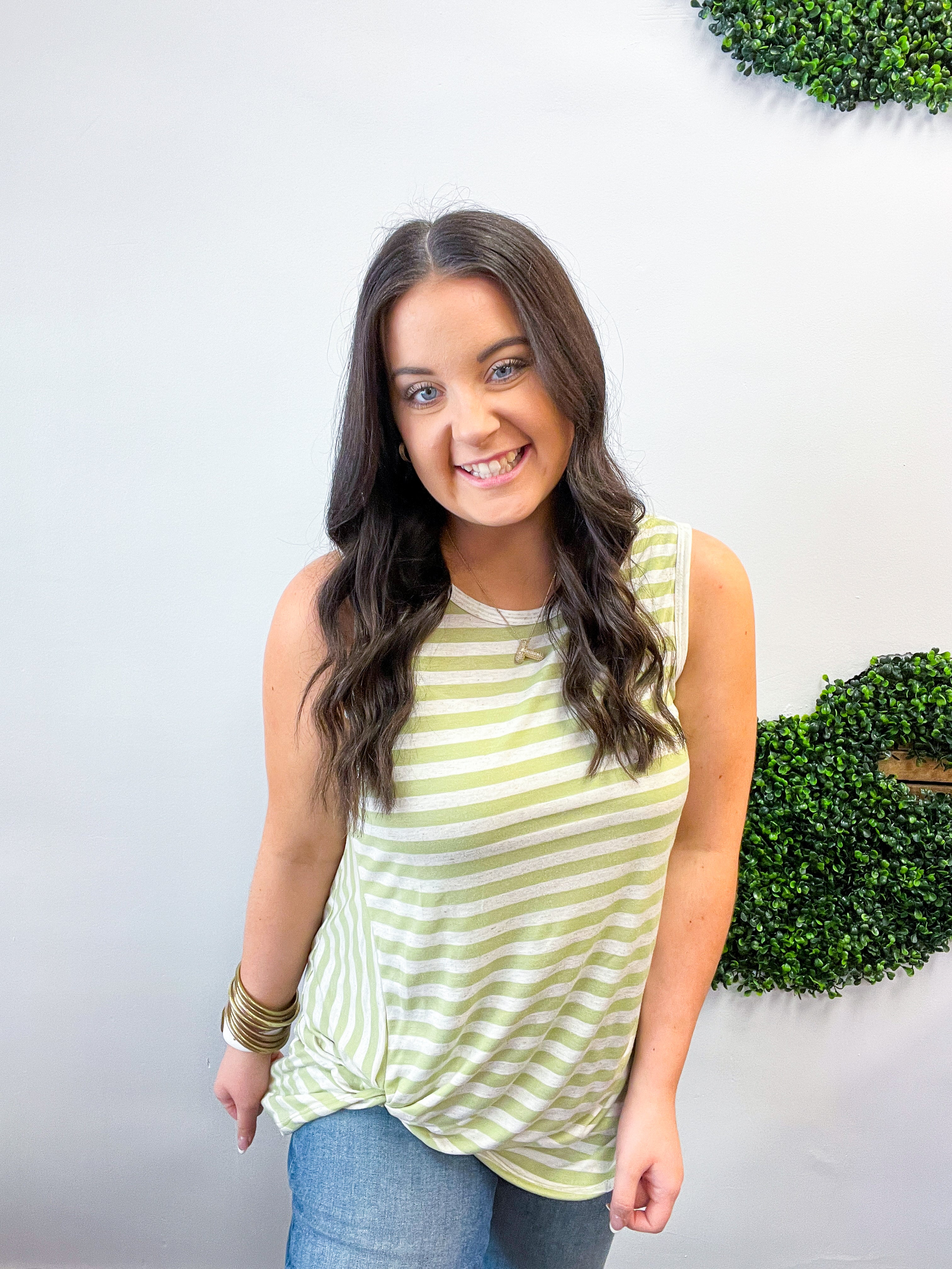 Twist & Stripe Tank in Sage