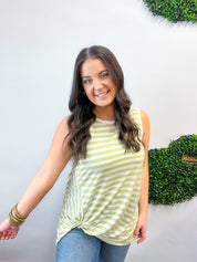Twist & Stripe Tank in Sage