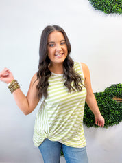 Twist & Stripe Tank in Sage