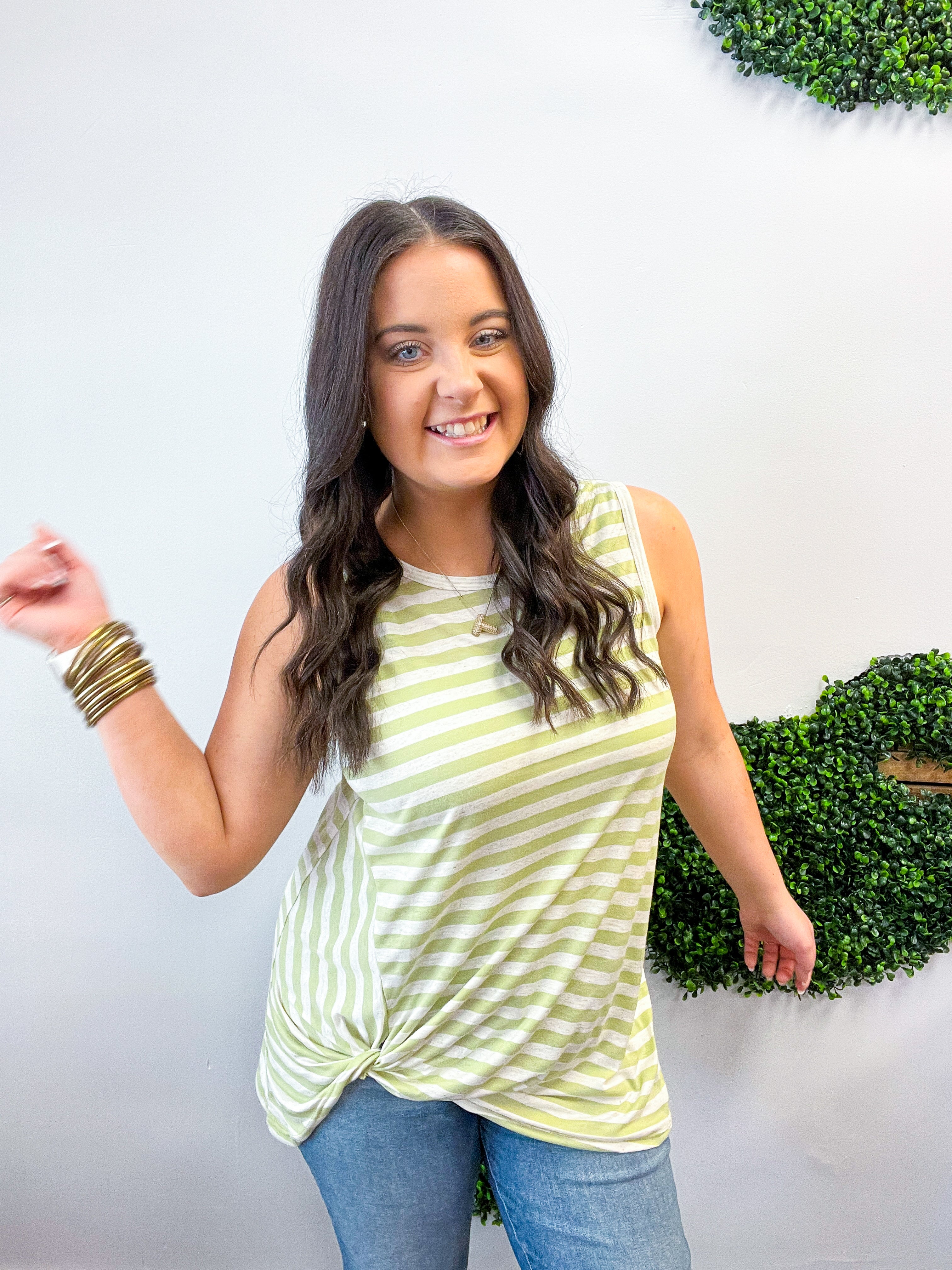 Twist & Stripe Tank in Sage