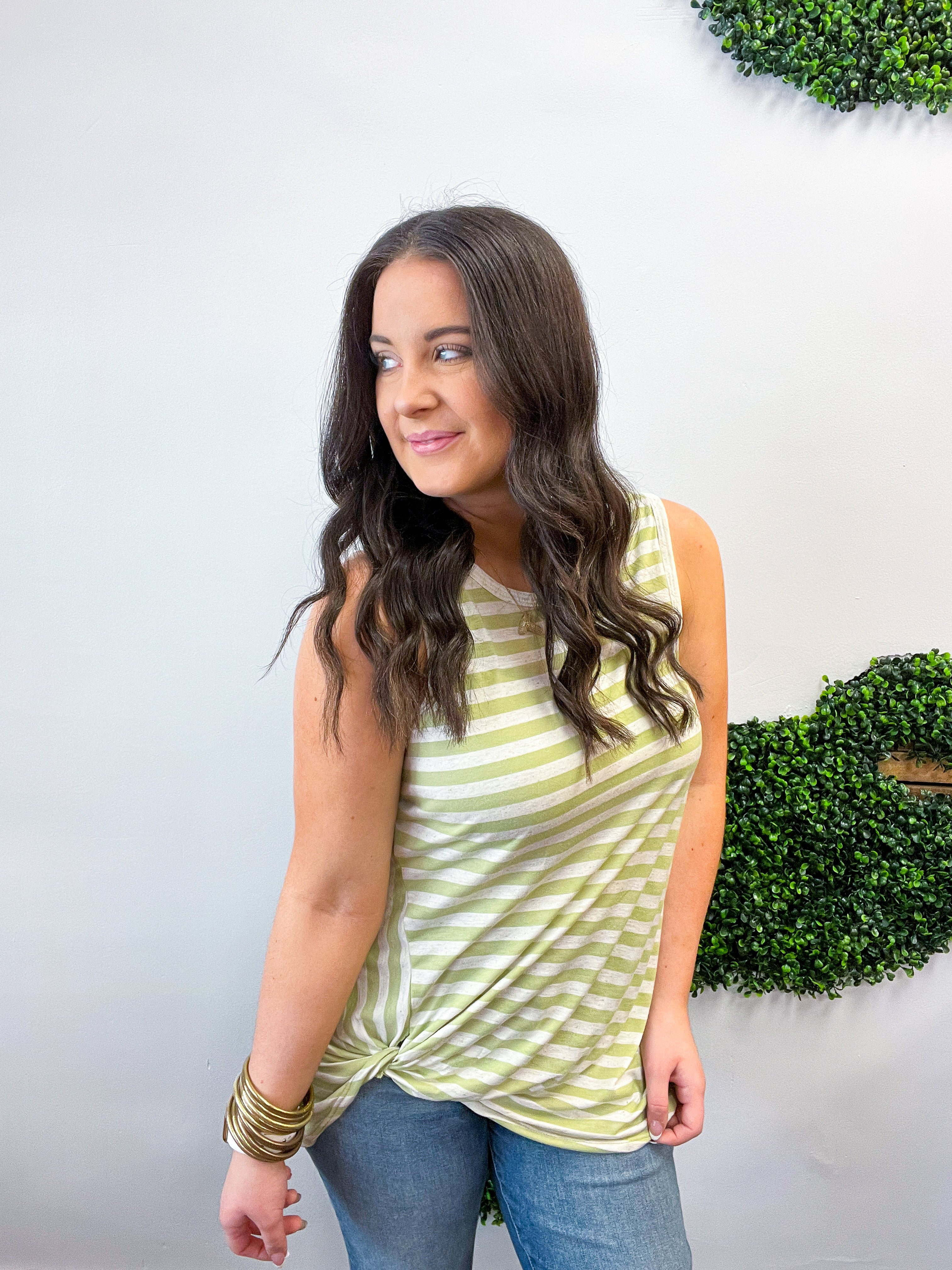 Twist & Stripe Tank in Sage