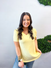 Butter Soft Breeze V Neck Top in Banana