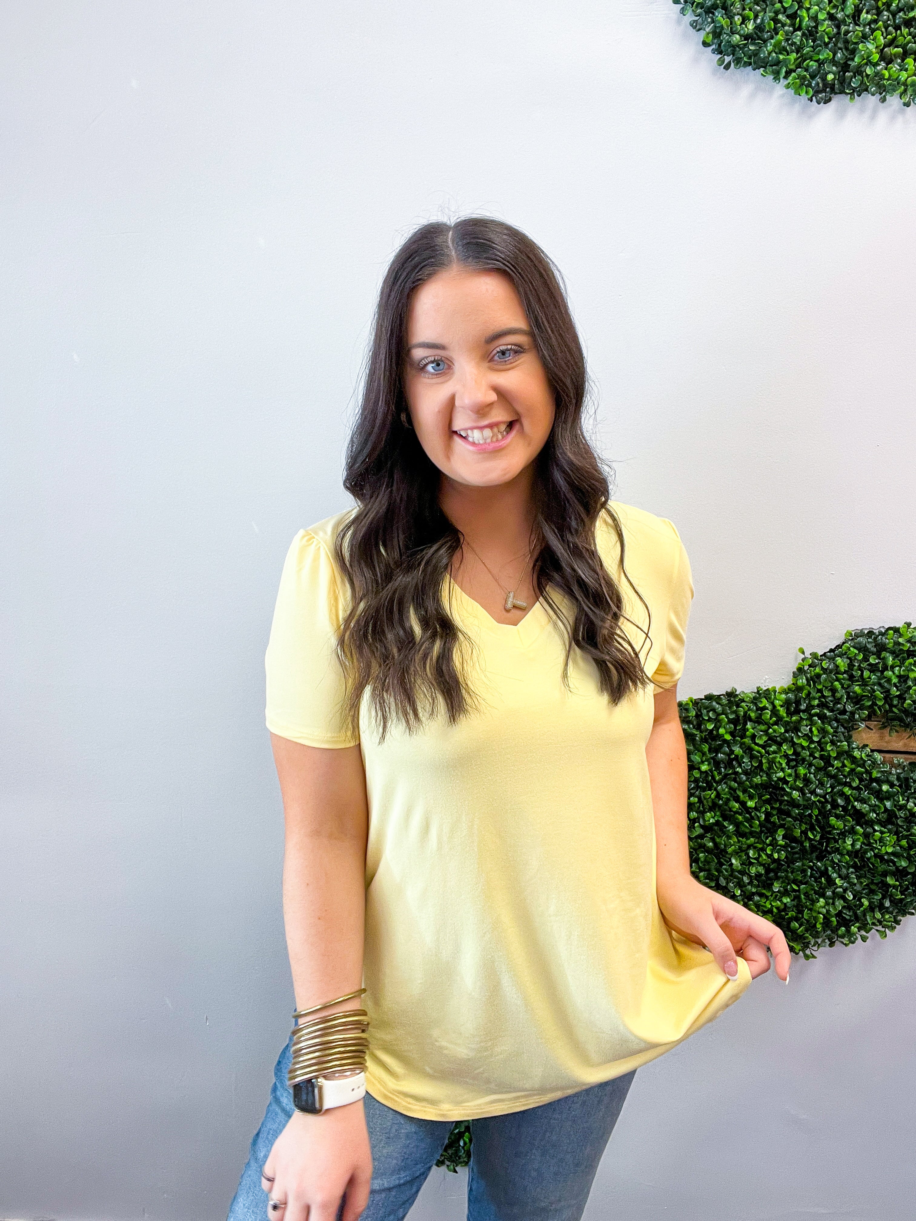 Butter Soft Breeze V Neck Top in Banana