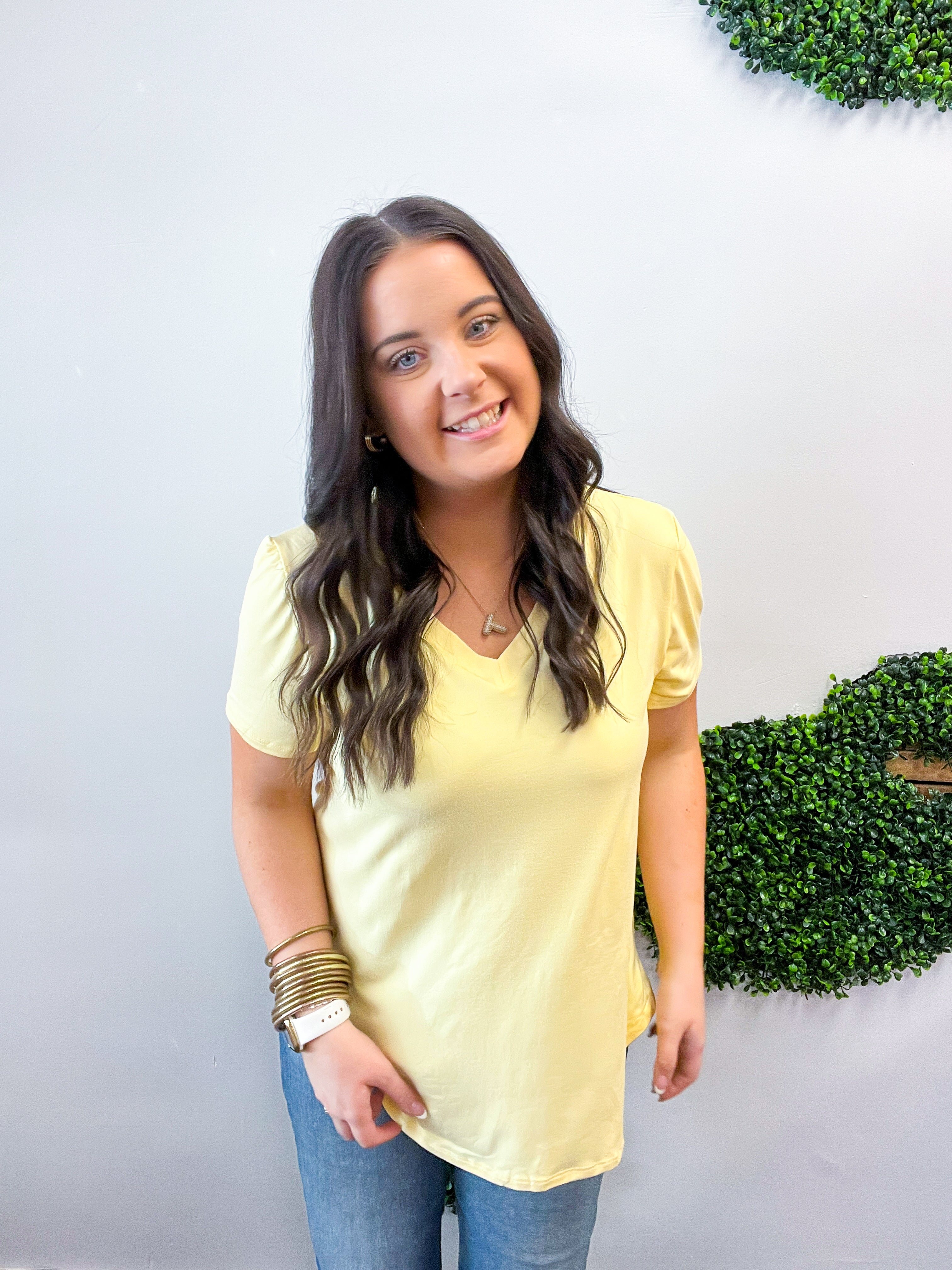 Butter Soft Breeze V Neck Top in Banana