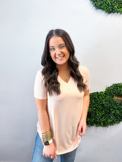 Butter Soft Breeze V Neck Top in Blush