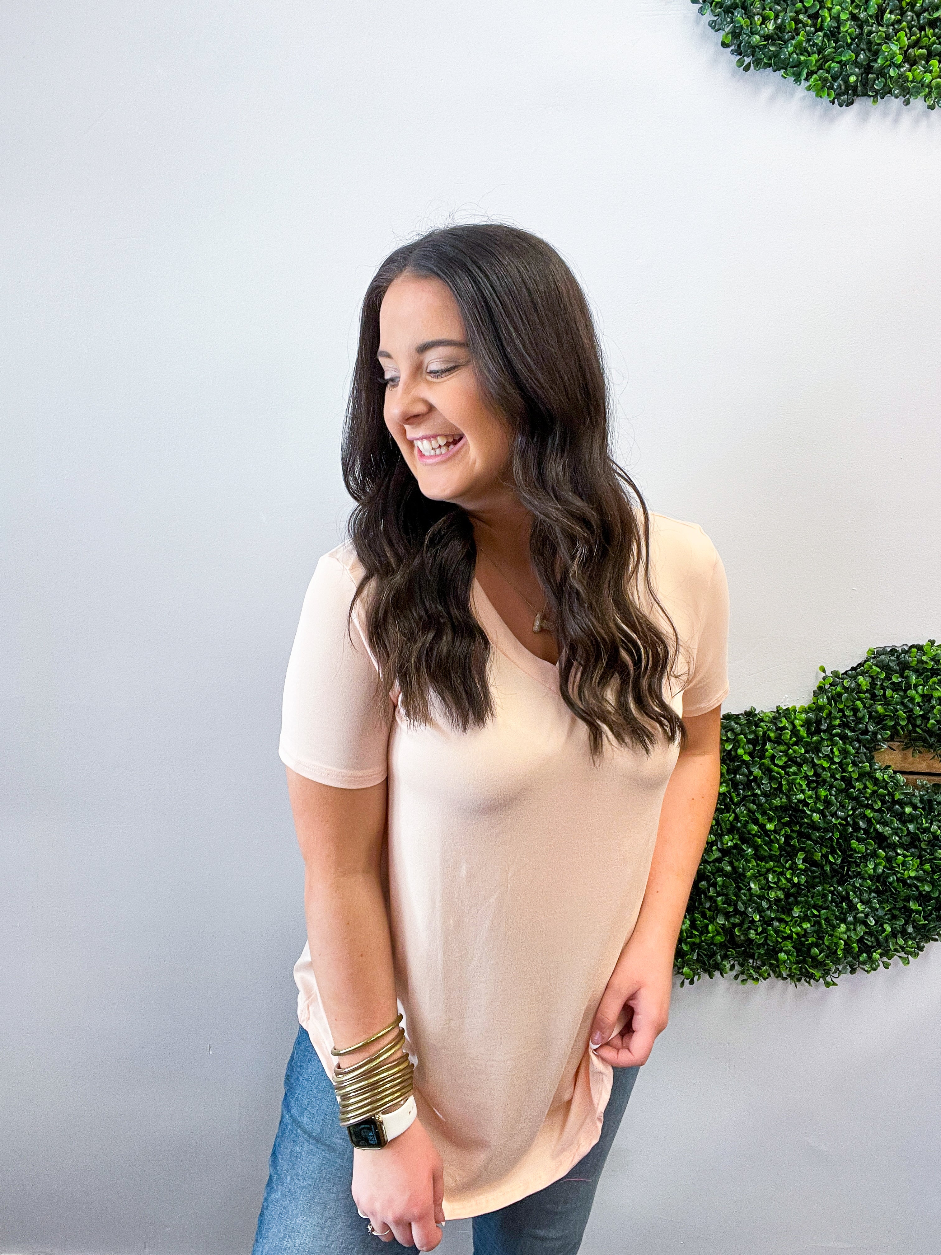 Butter Soft Breeze V Neck Top in Blush