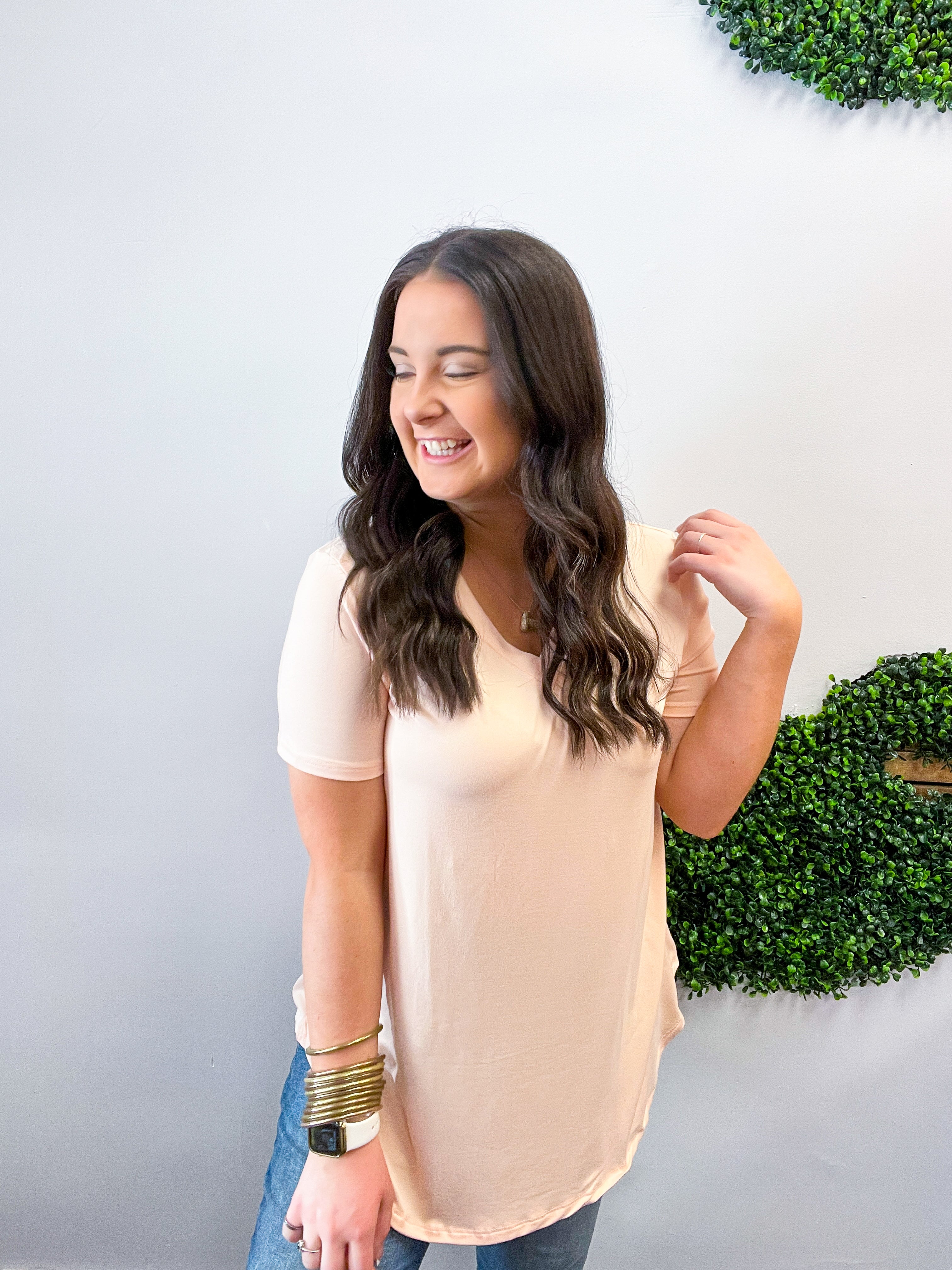Butter Soft Breeze V Neck Top in Blush