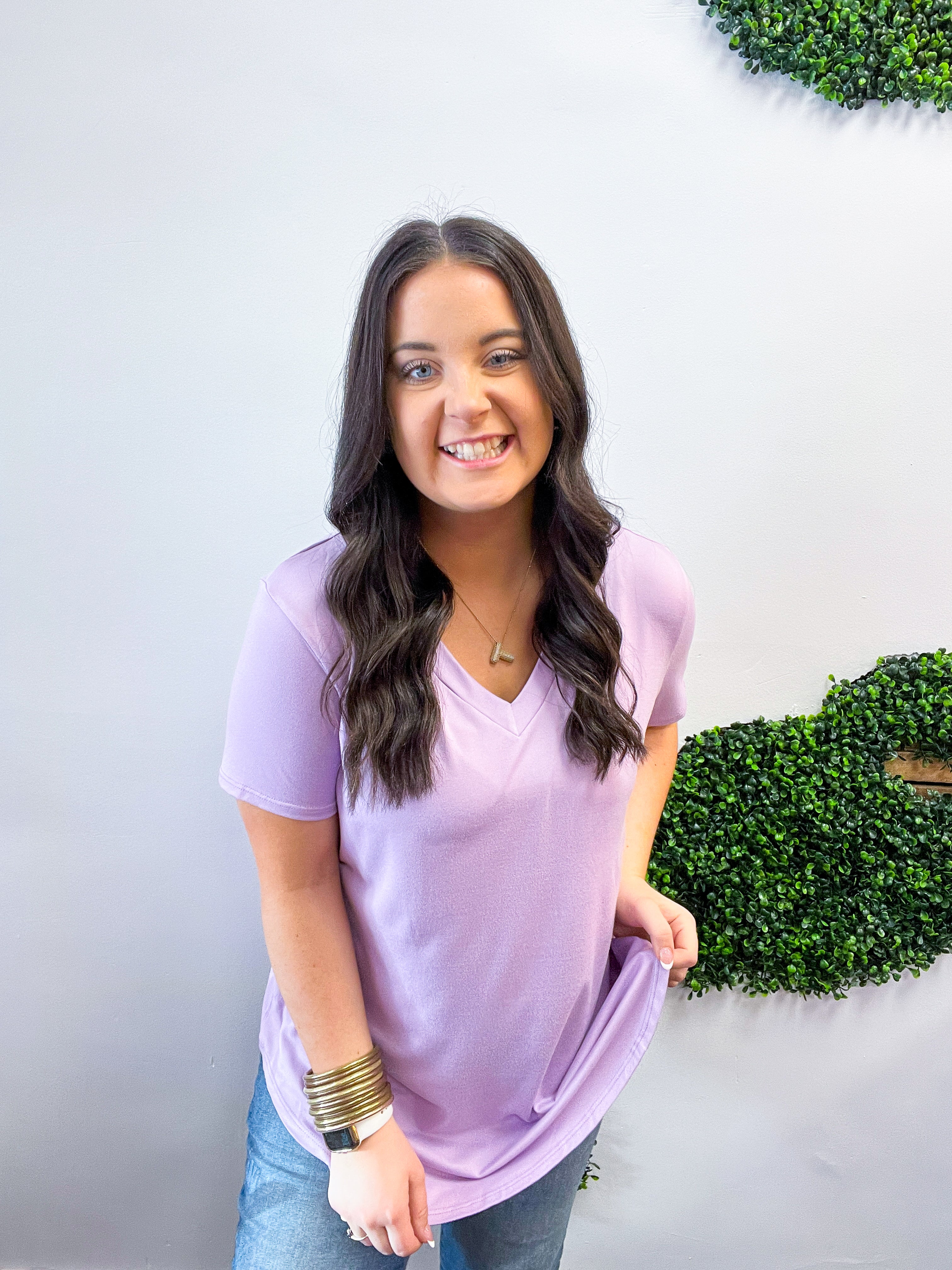 Butter Soft Breeze V Neck Top in Lavender