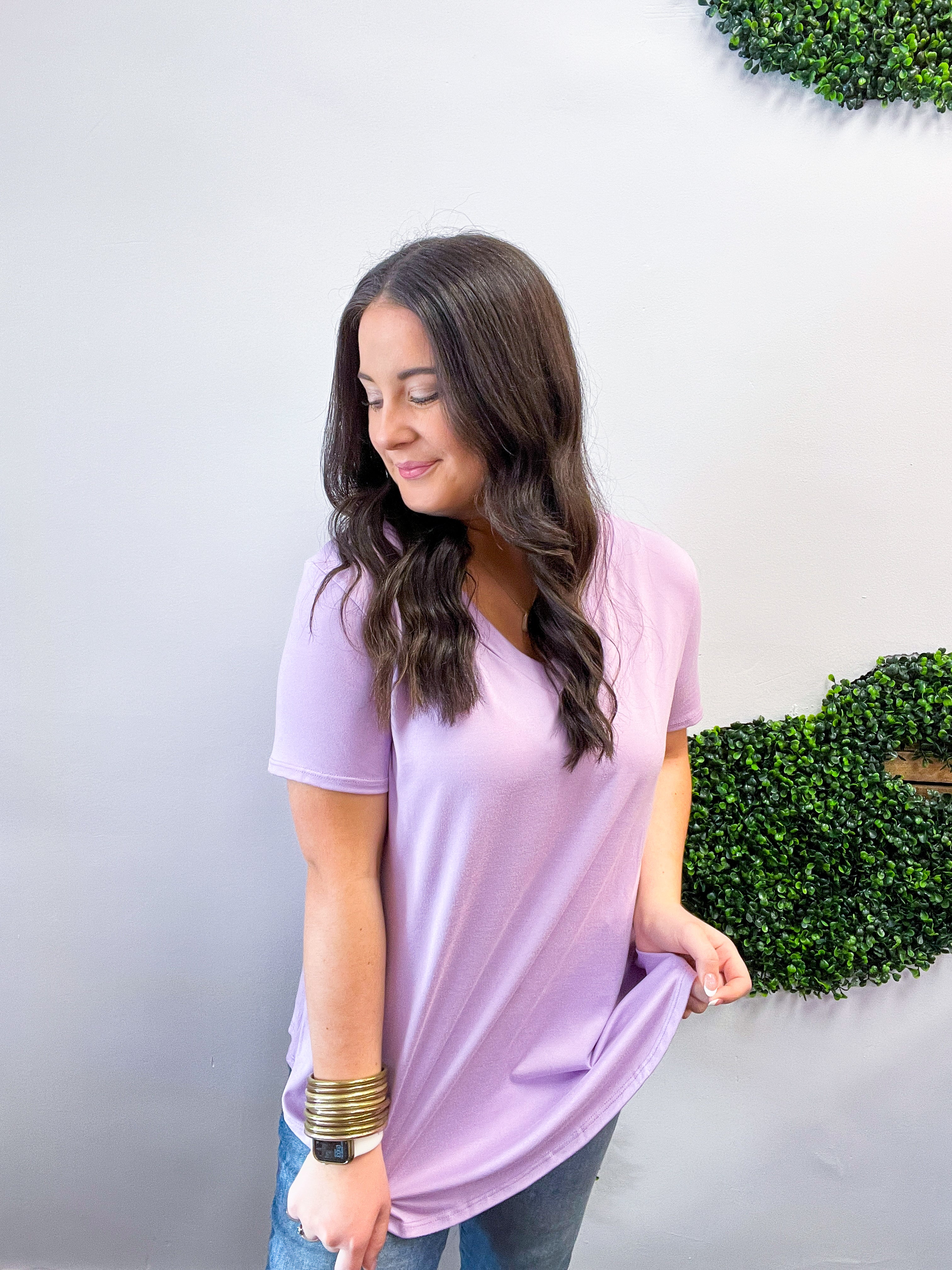 Butter Soft Breeze V Neck Top in Lavender