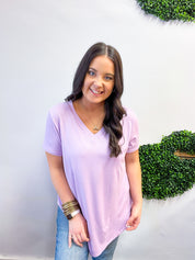 Butter Soft Breeze V Neck Top in Lavender